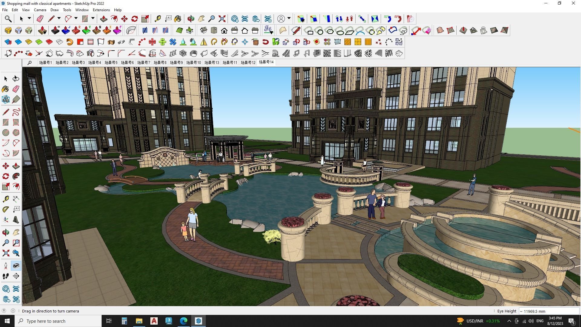 Shopping mall with classical apartments 3d model 3D model_11