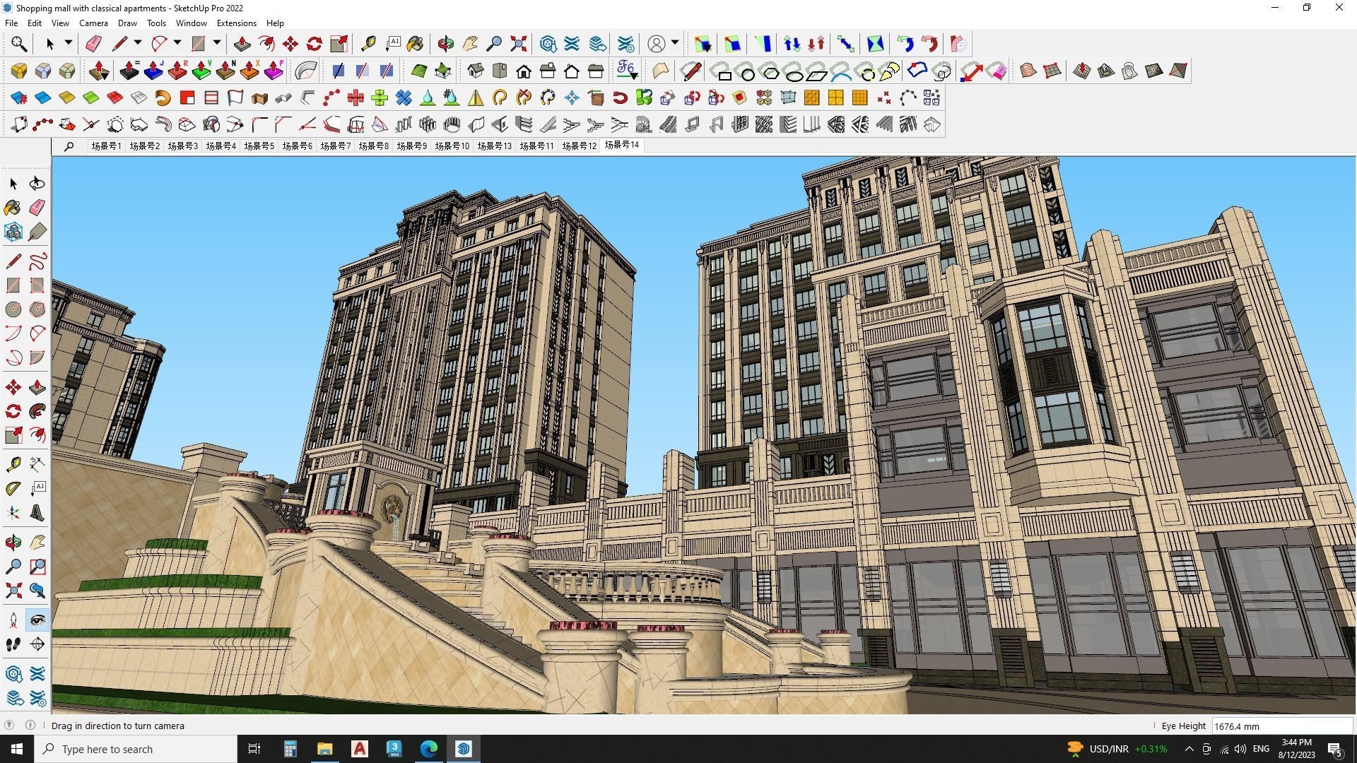 Shopping mall with classical apartments 3d model 3D model_18