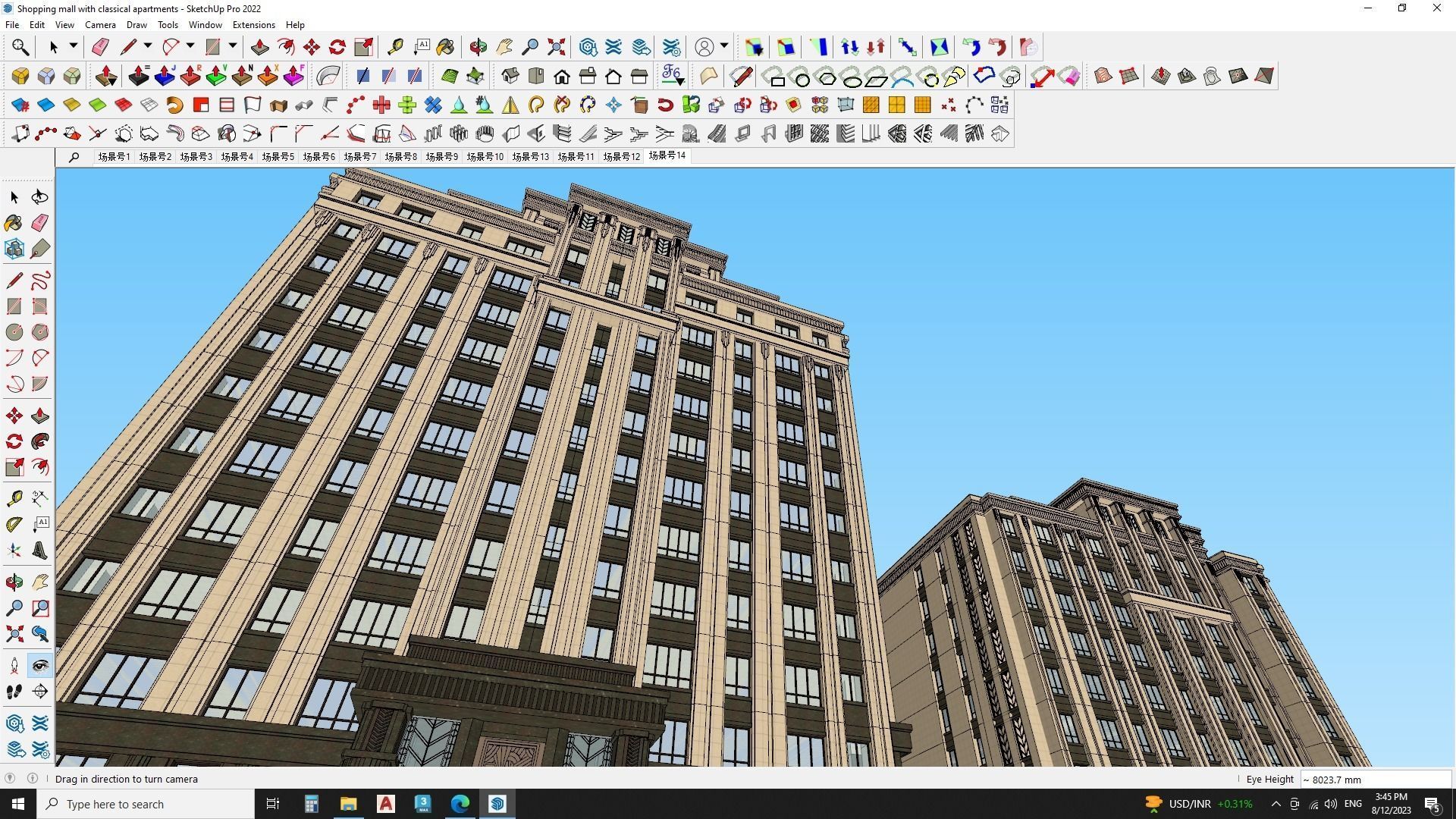 Shopping mall with classical apartments 3d model 3D model_6