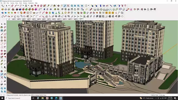 Shopping mall with classical apartments 3d model 3D model
