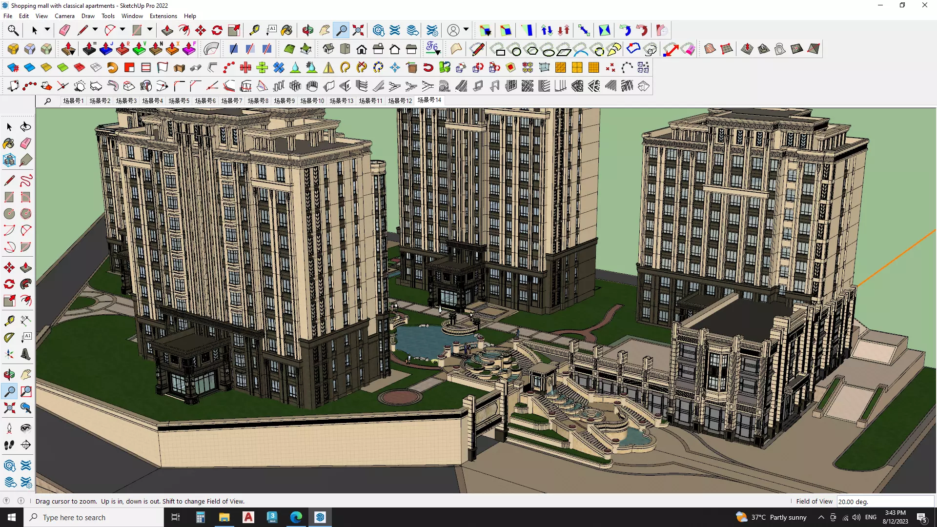Shopping mall with classical apartments 3d model 3D model_0