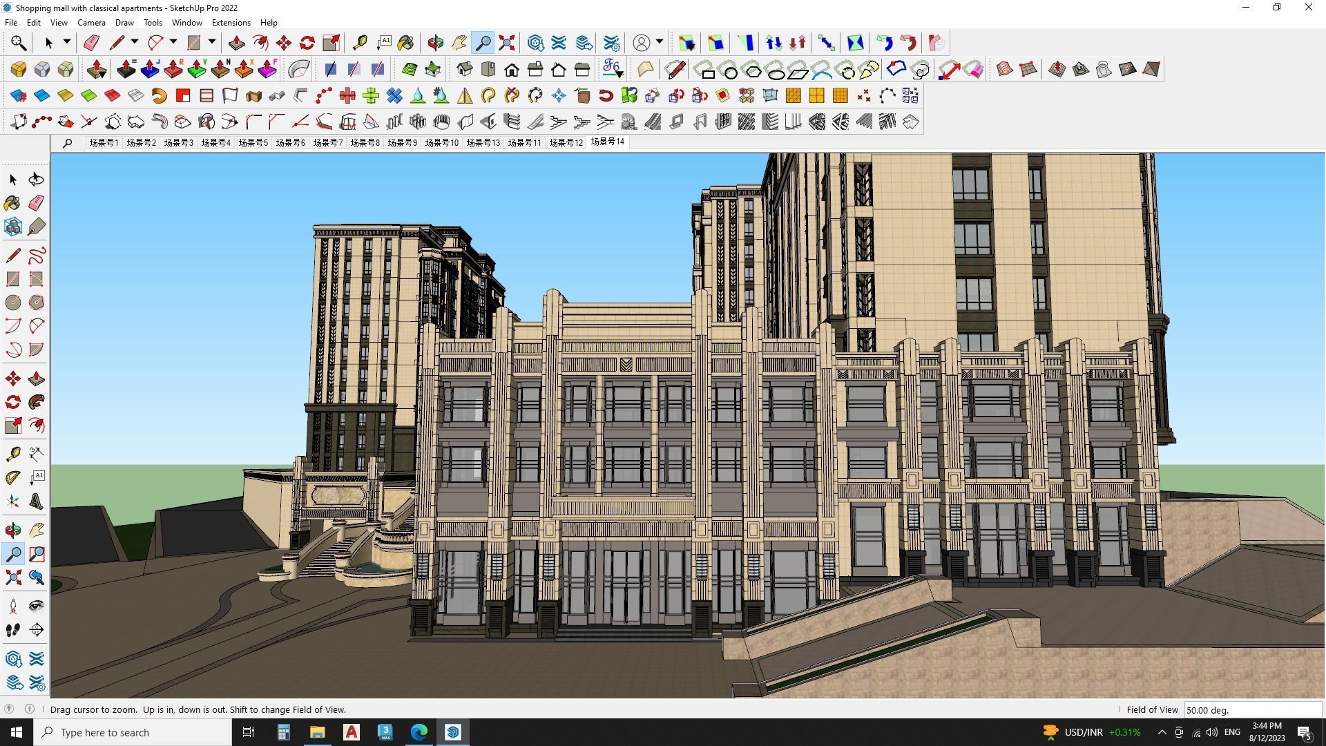 Shopping mall with classical apartments 3d model 3D model_1