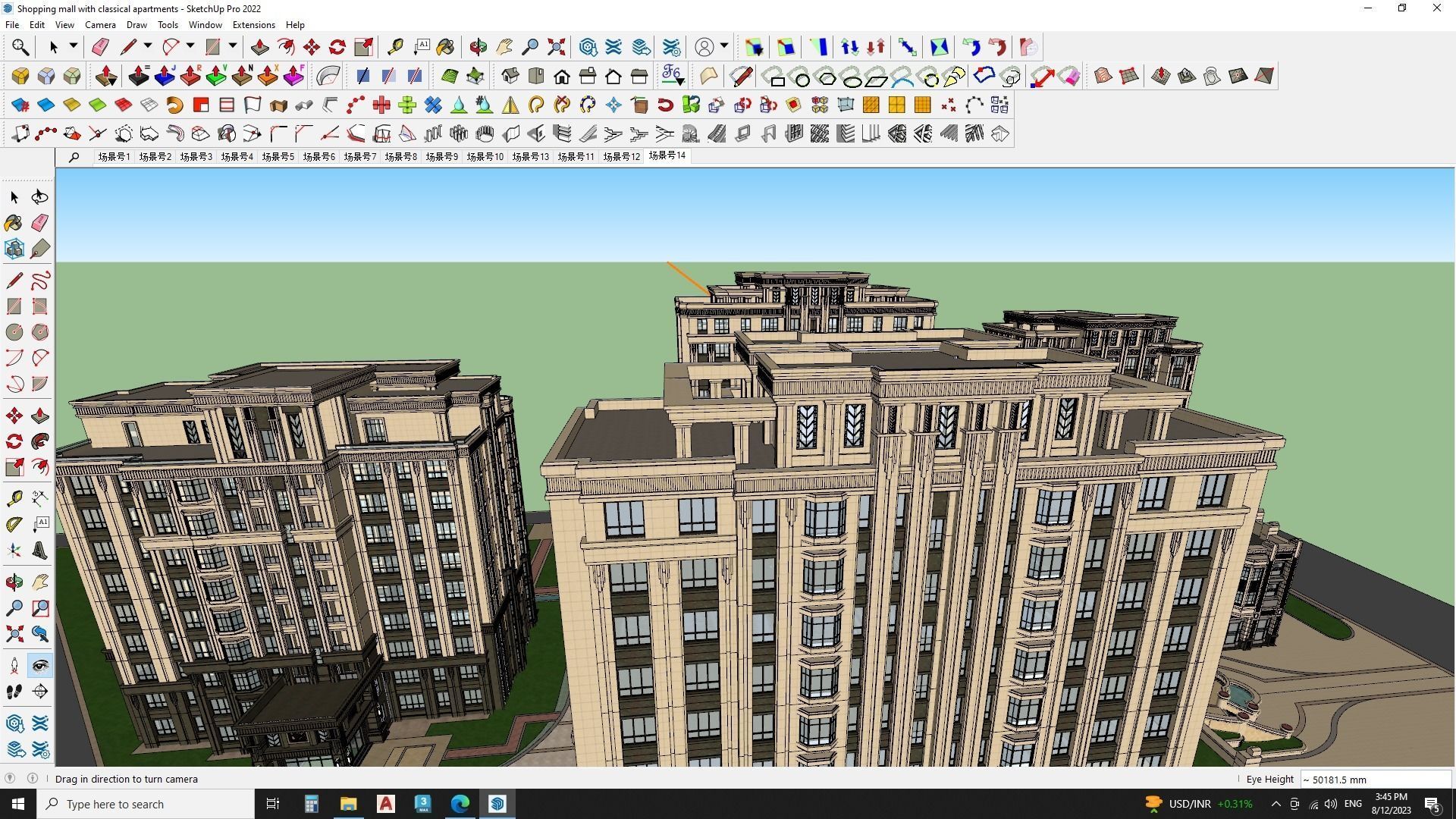 Shopping mall with classical apartments 3d model 3D model_5