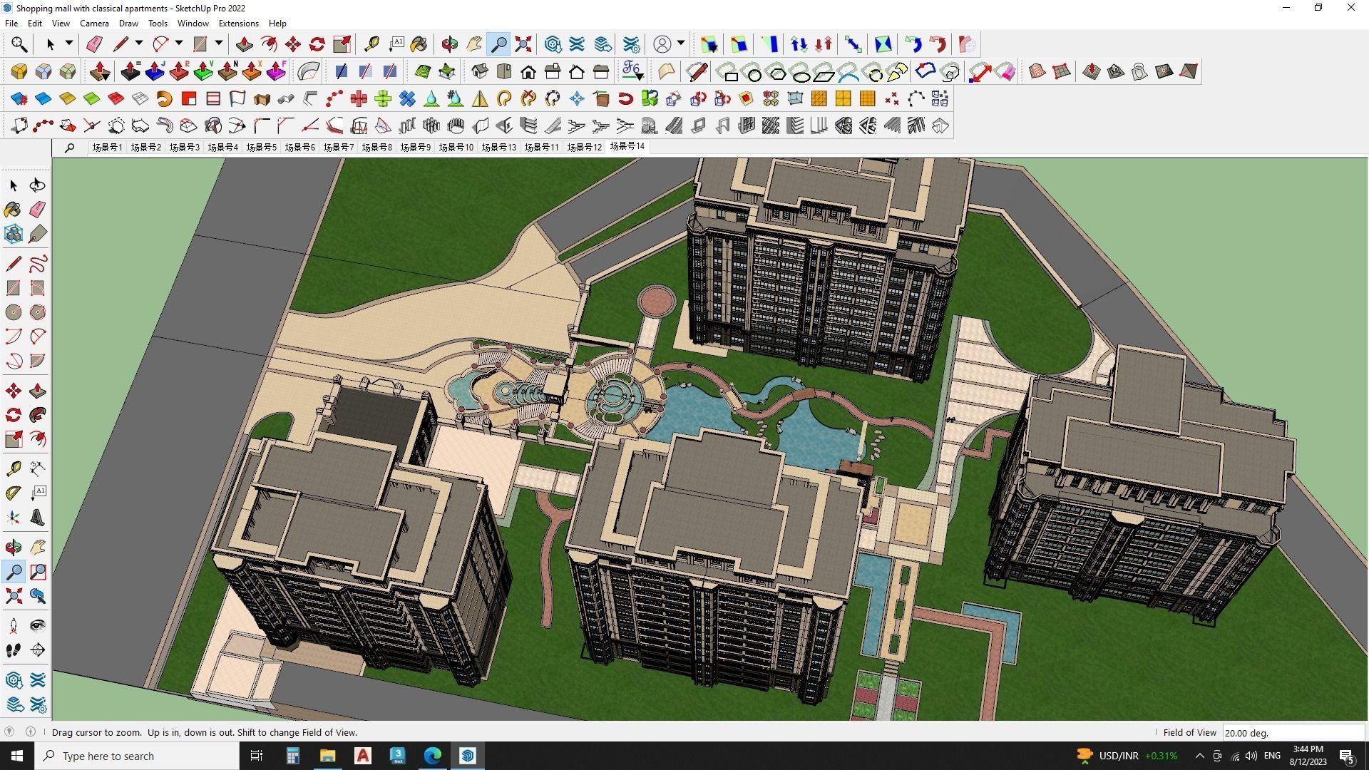 Shopping mall with classical apartments 3d model 3D model_7