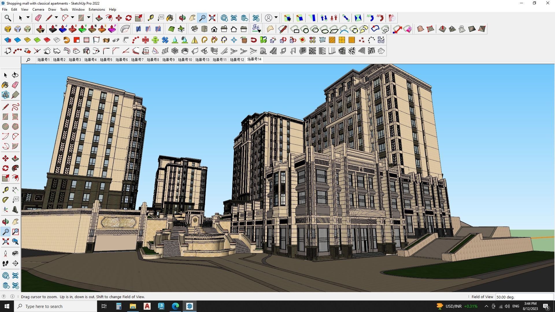 Shopping mall with classical apartments 3d model 3D model_3