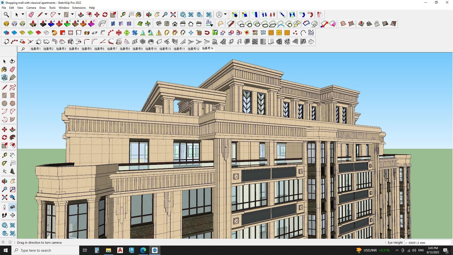 Shopping mall with classical apartments 3d model 3D model_2