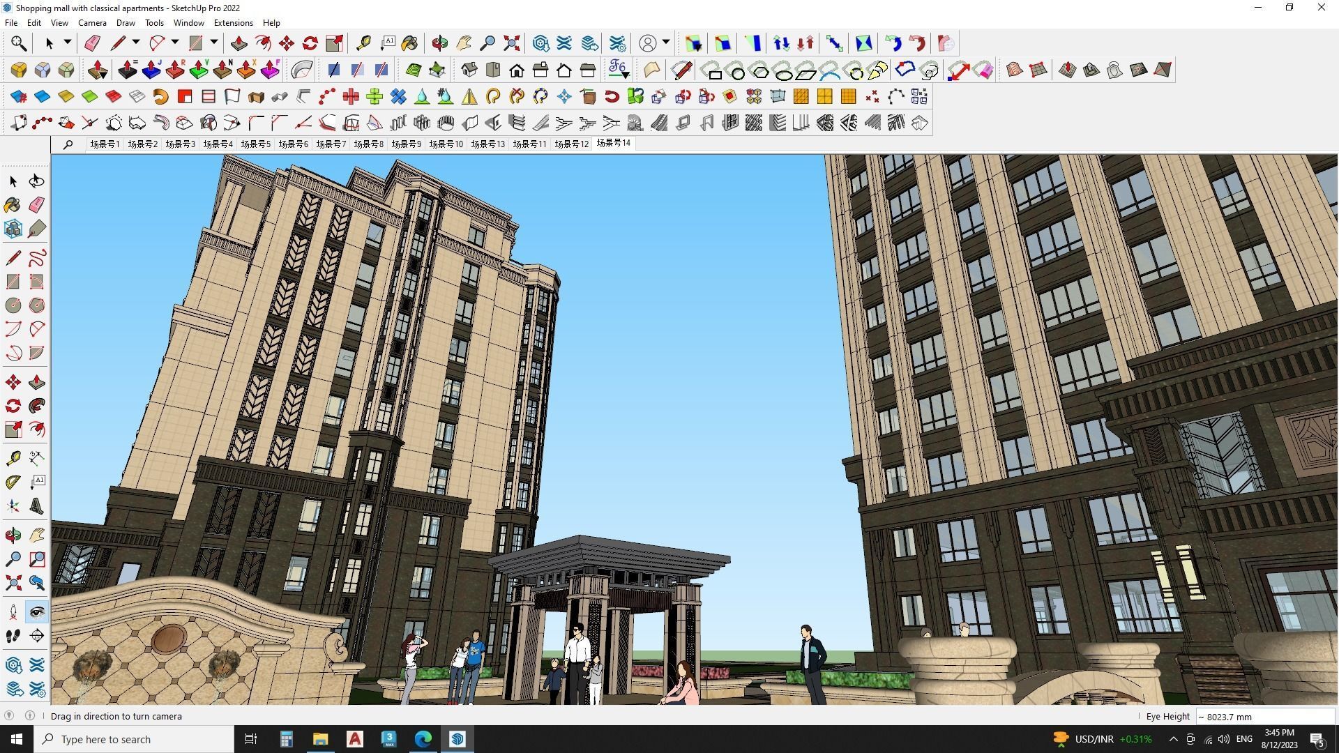Shopping mall with classical apartments 3d model 3D model_12