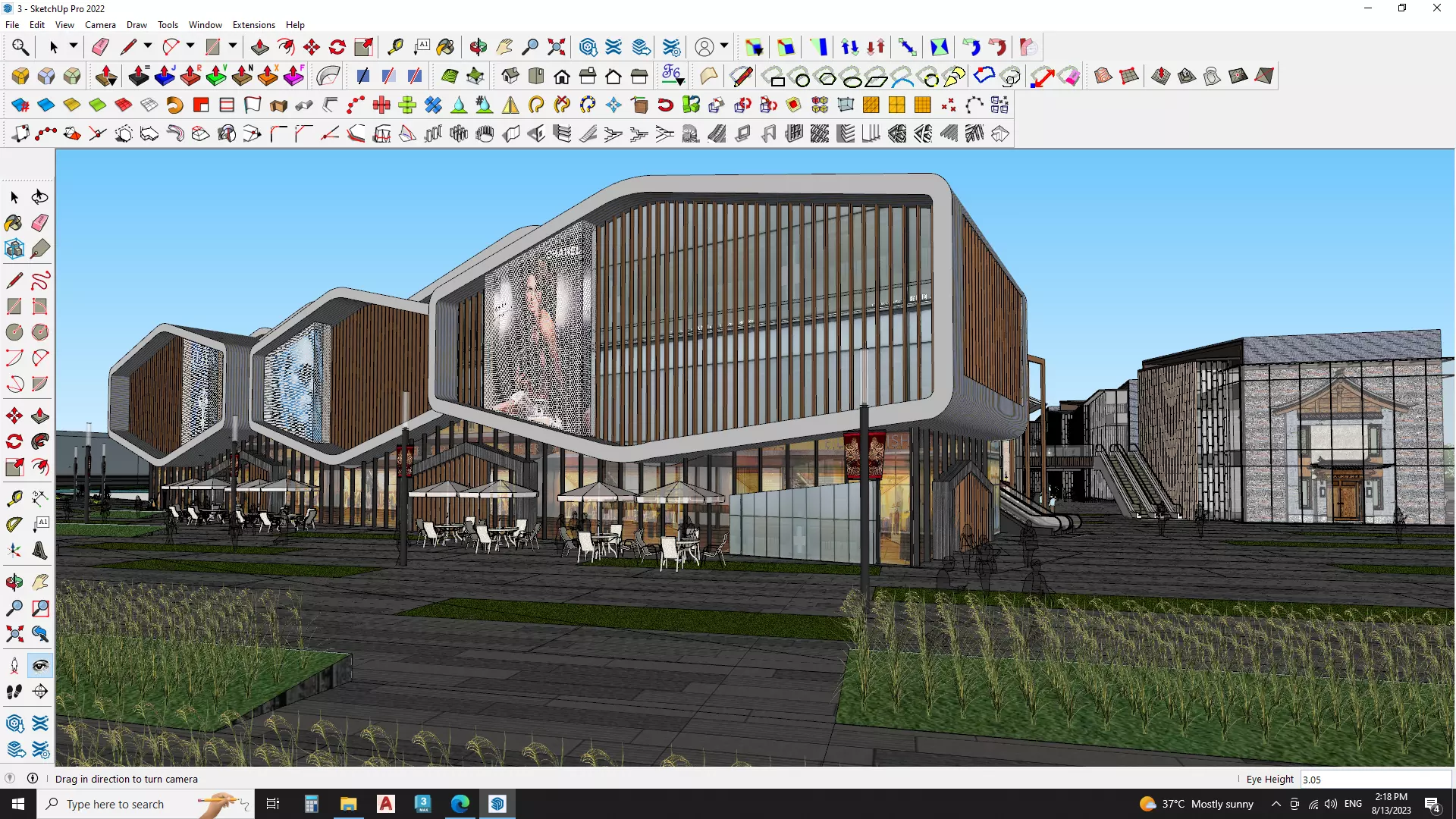 Modern Shopping mall with landscape 3d model 3D model_0