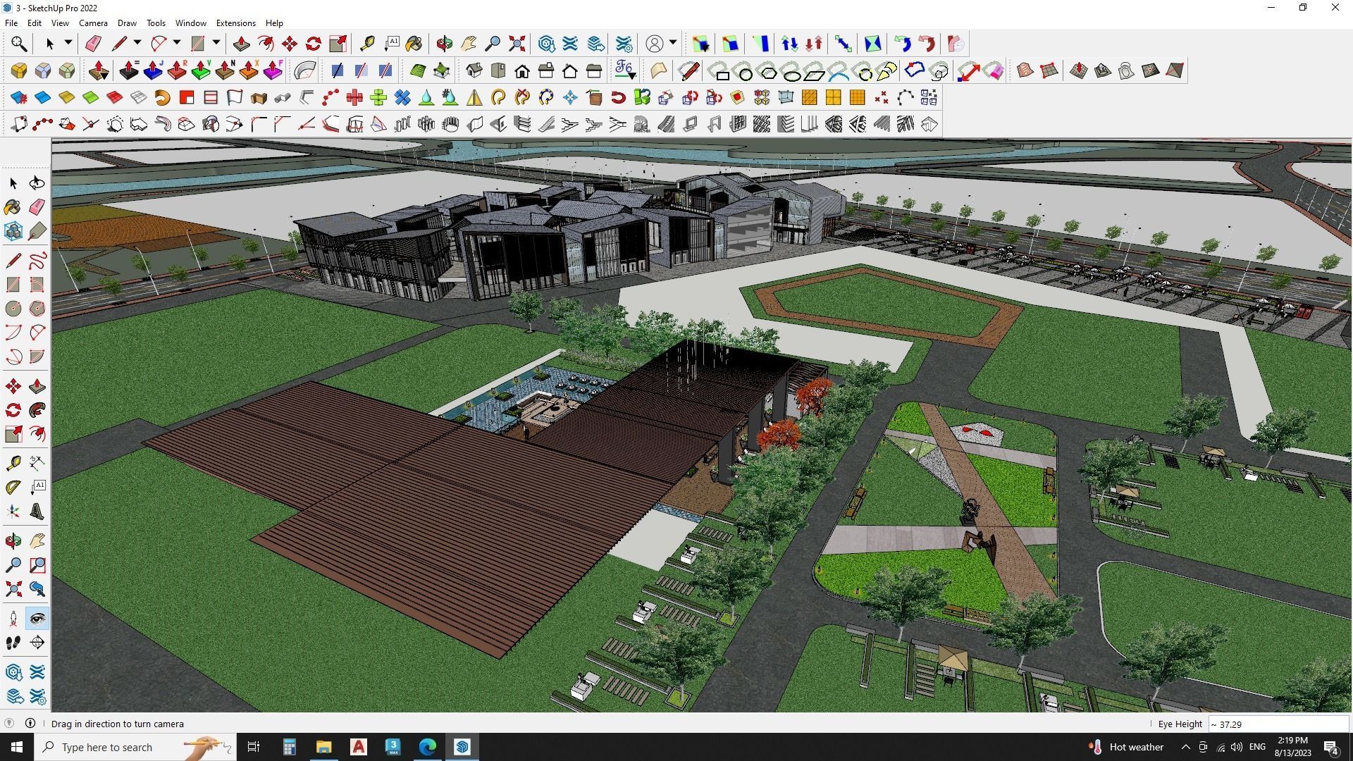 Modern Shopping mall with landscape 3d model 3D model_11