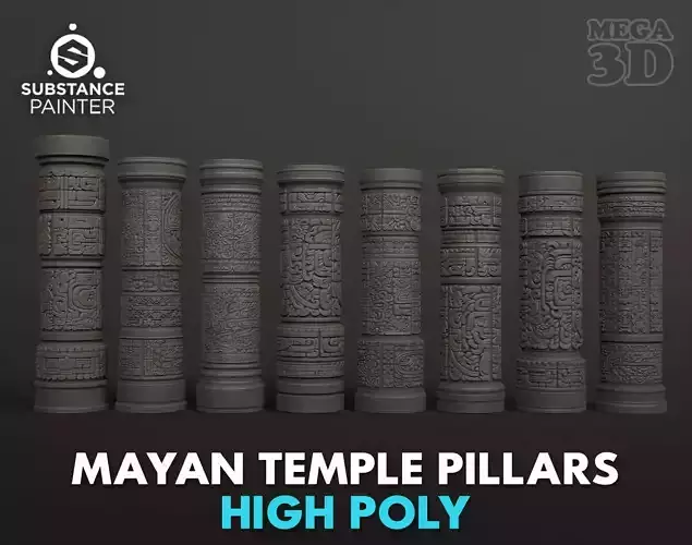 High poly Black Mayan Temple Pillar 230812