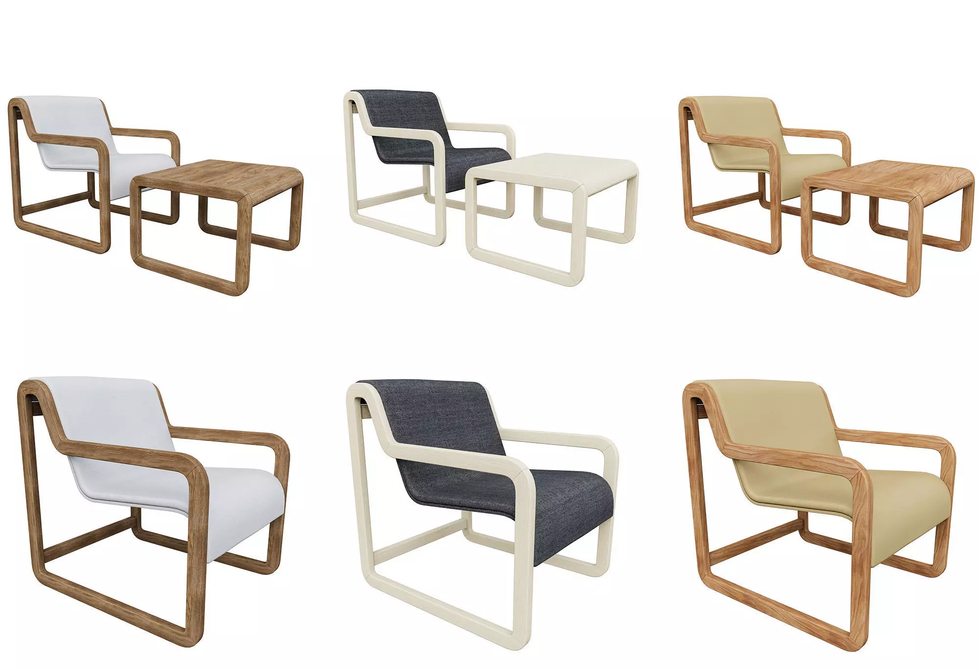 Wooden armchair with coffee table Low-poly 3D model