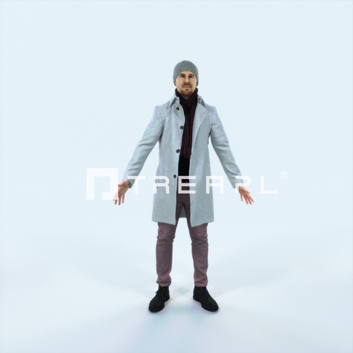 Master F Animated Rigged Winter Coat Business Man Low-poly 3D model_1