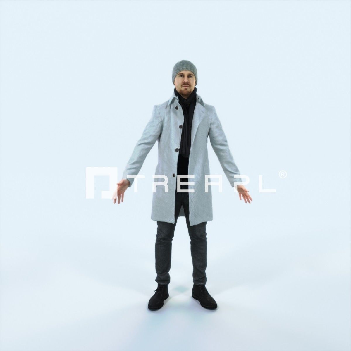 Master D Animated Rigged Winter Coat Business Man Low-poly 3D model_1