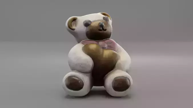 Ceramic Teddy bear with heart Low-poly 3D model