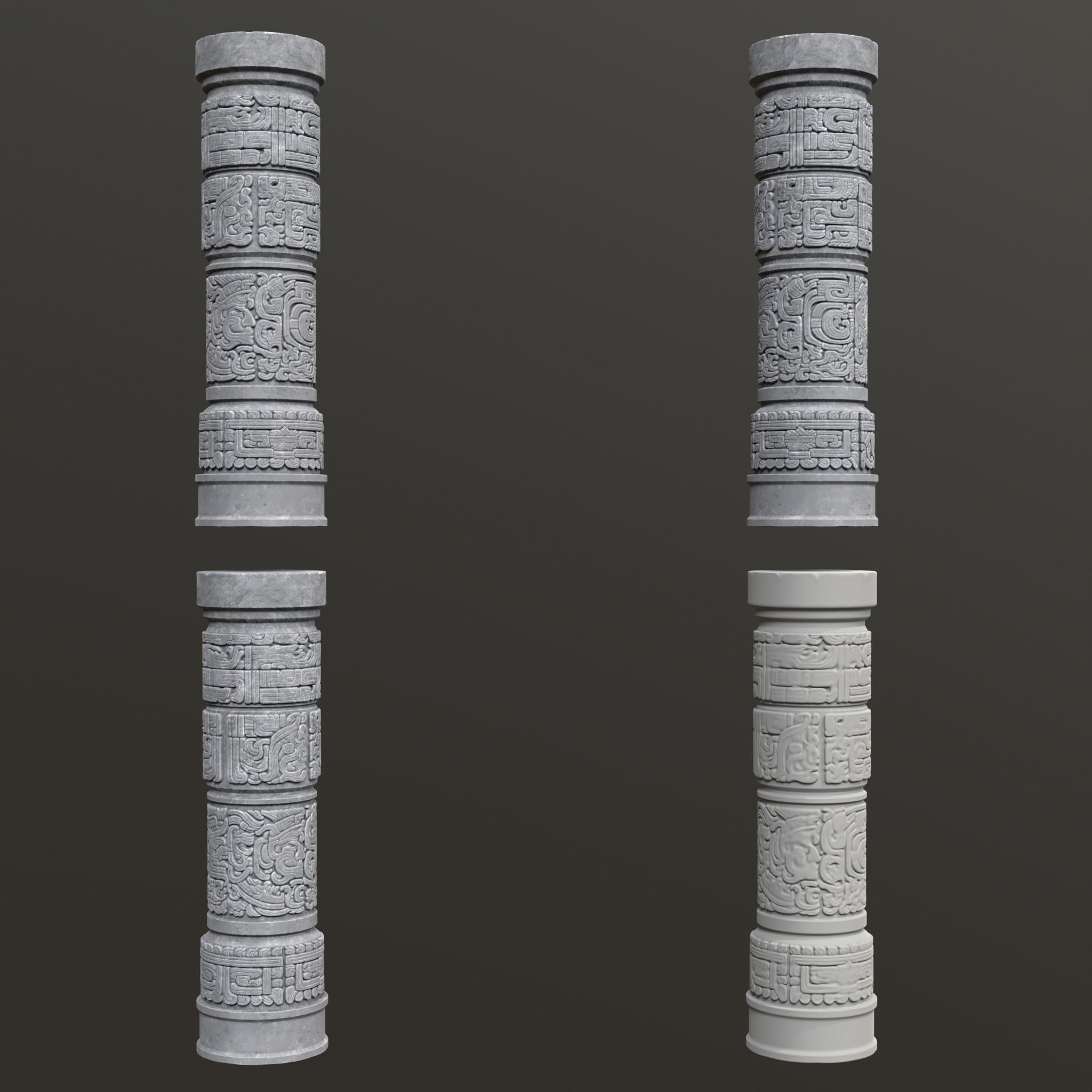 High poly Gray Mayan Temple Pillar 230812 3D model_8