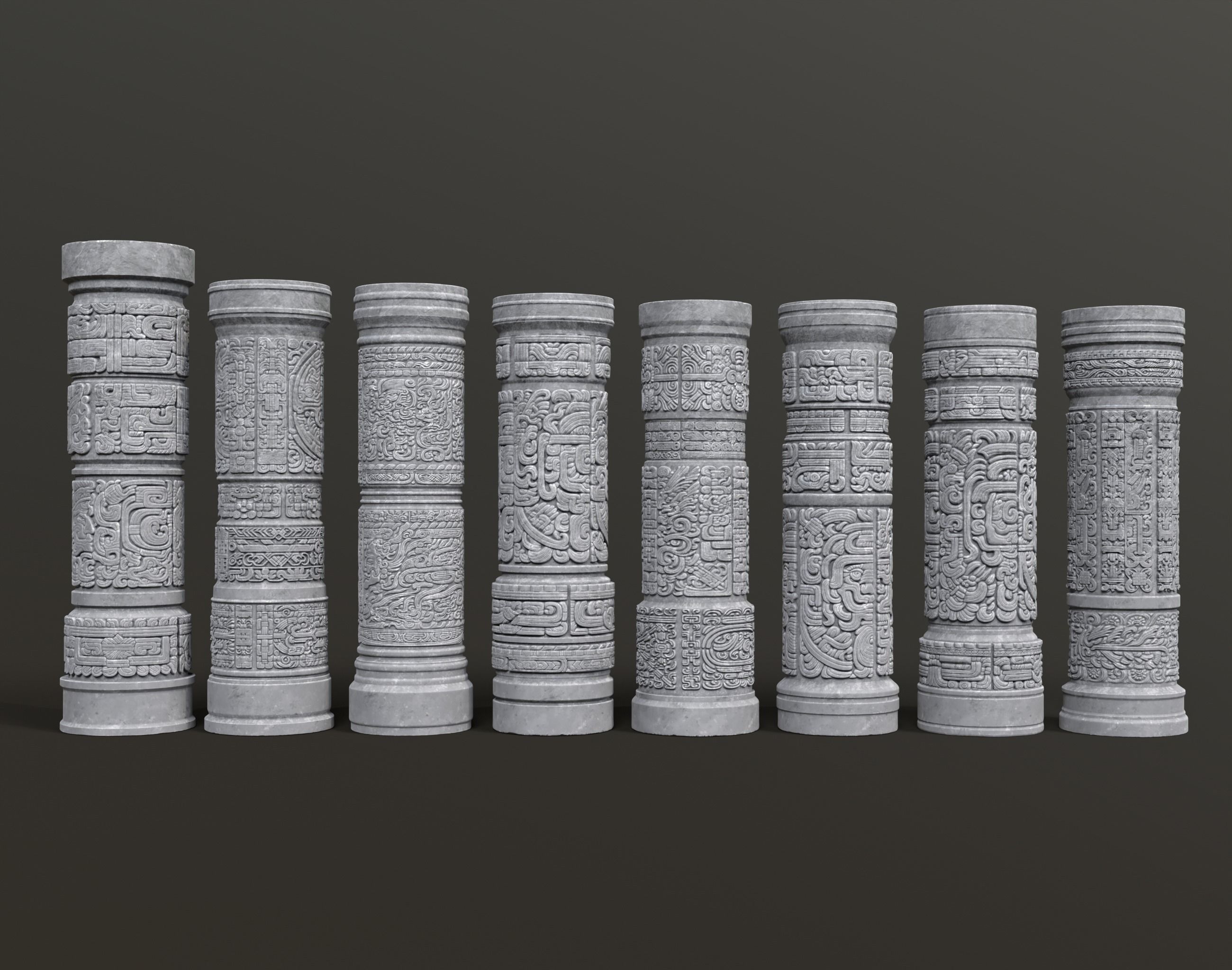 High poly Gray Mayan Temple Pillar 230812 3D model_1