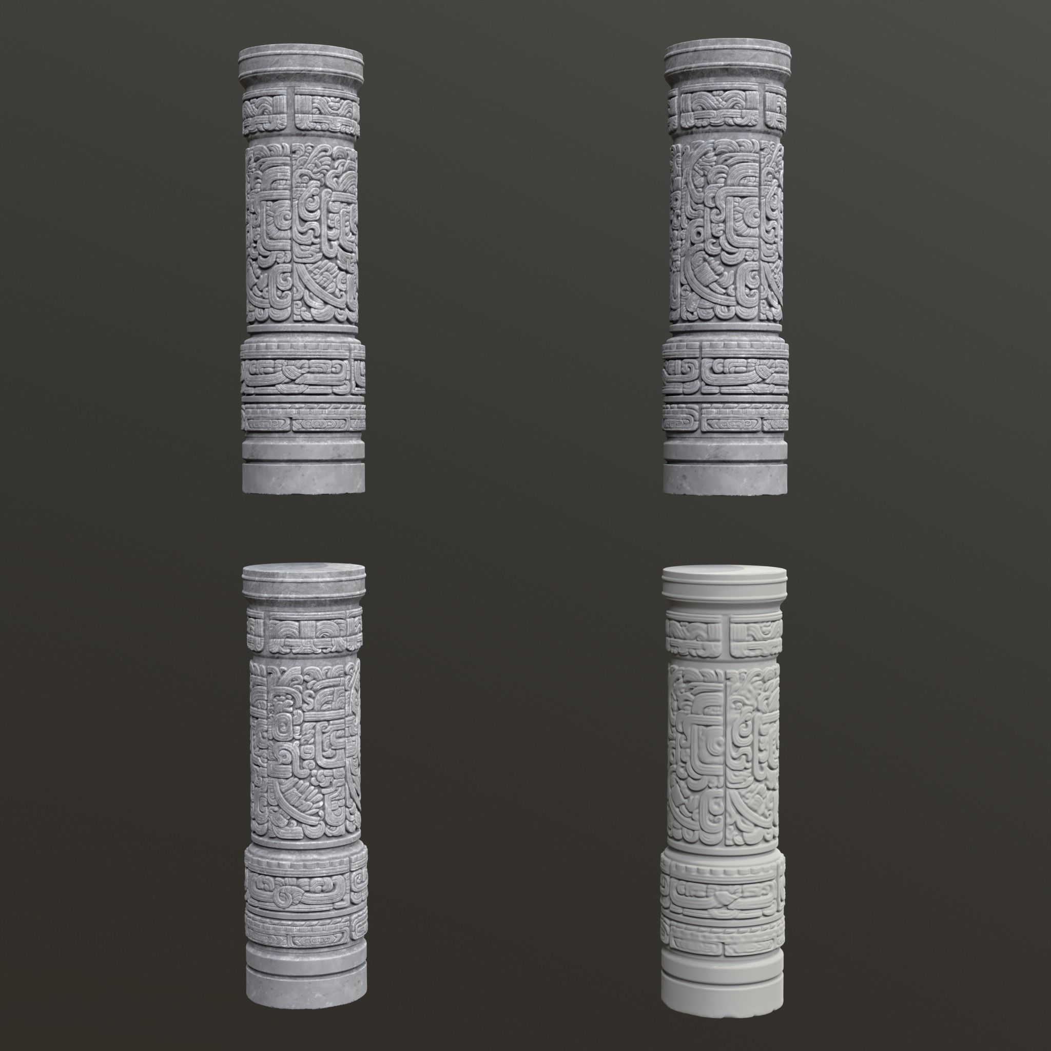 High poly Gray Mayan Temple Pillar 230812 3D model_10