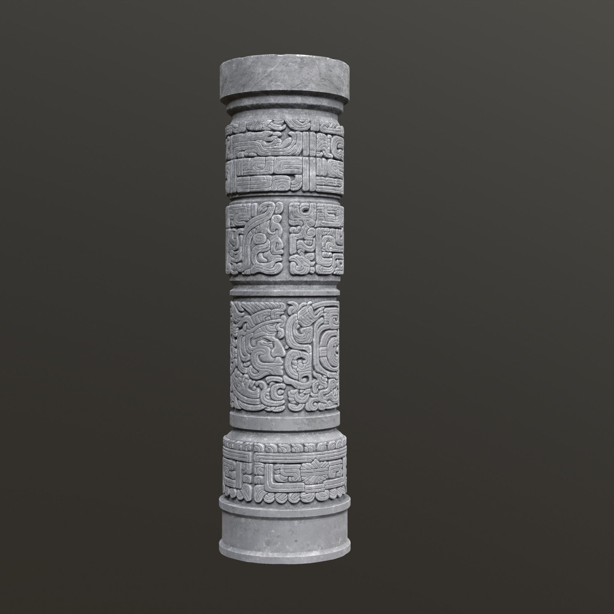High poly Gray Mayan Temple Pillar 230812 3D model_7