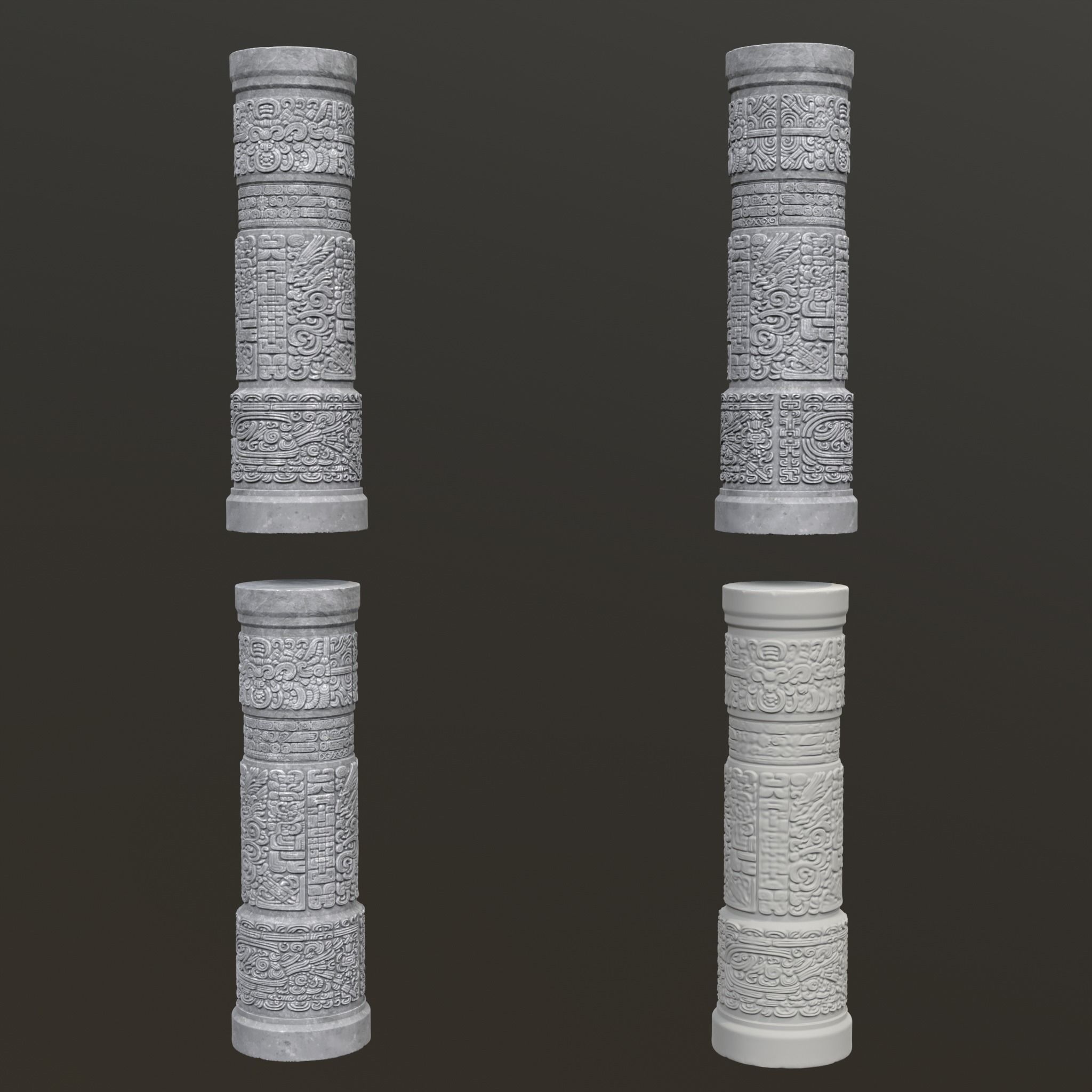 High poly Gray Mayan Temple Pillar 230812 3D model_18