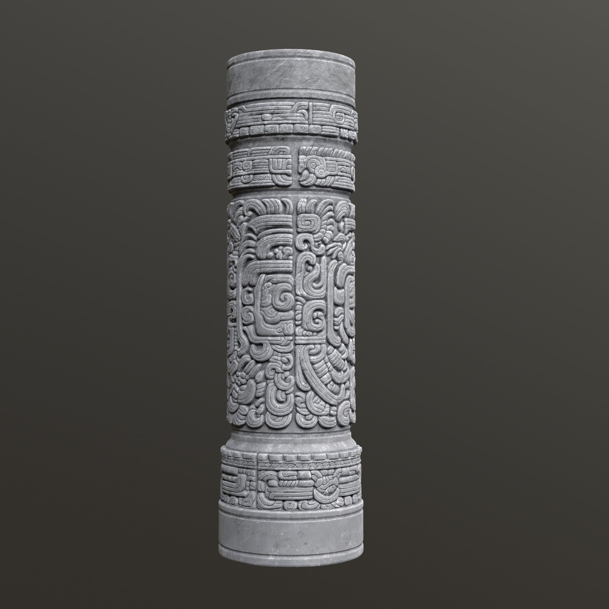 High poly Gray Mayan Temple Pillar 230812 3D model_5