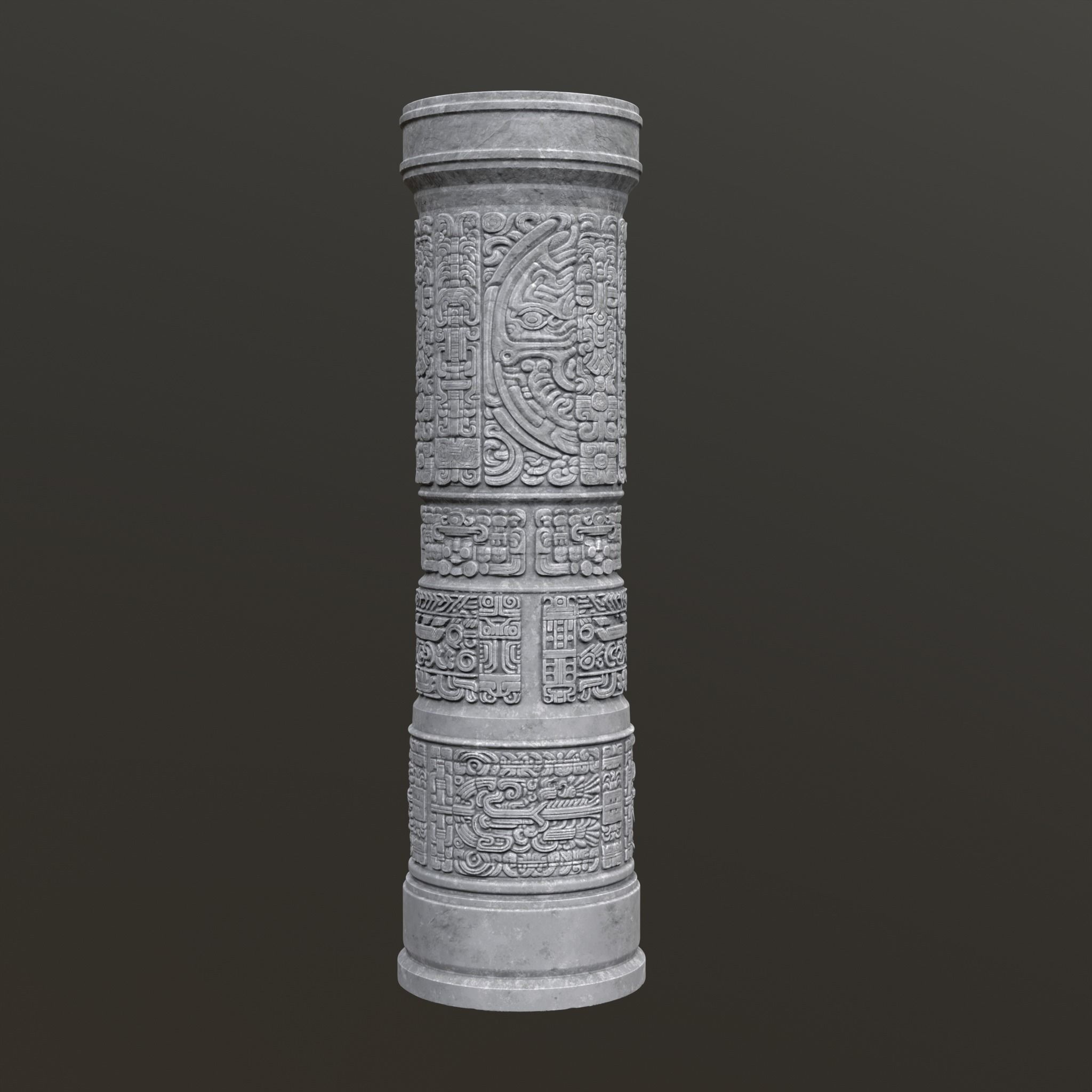 High poly Gray Mayan Temple Pillar 230812 3D model_15