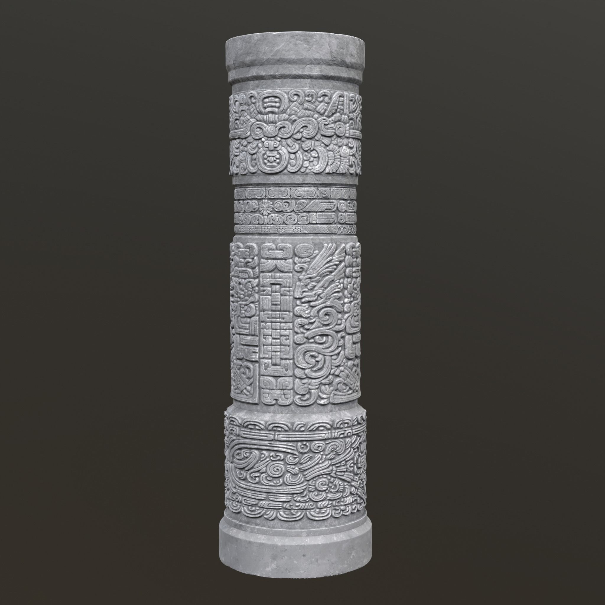 High poly Gray Mayan Temple Pillar 230812 3D model_17