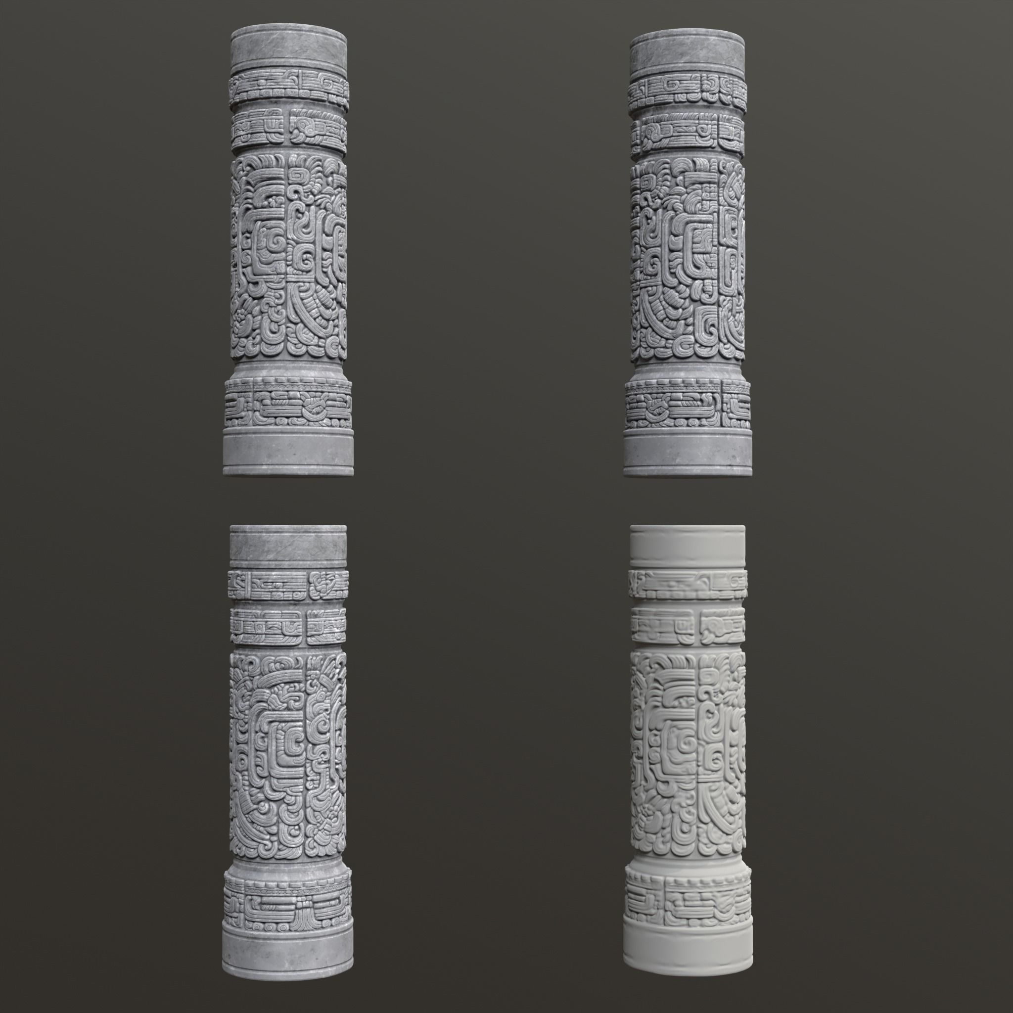 High poly Gray Mayan Temple Pillar 230812 3D model_6