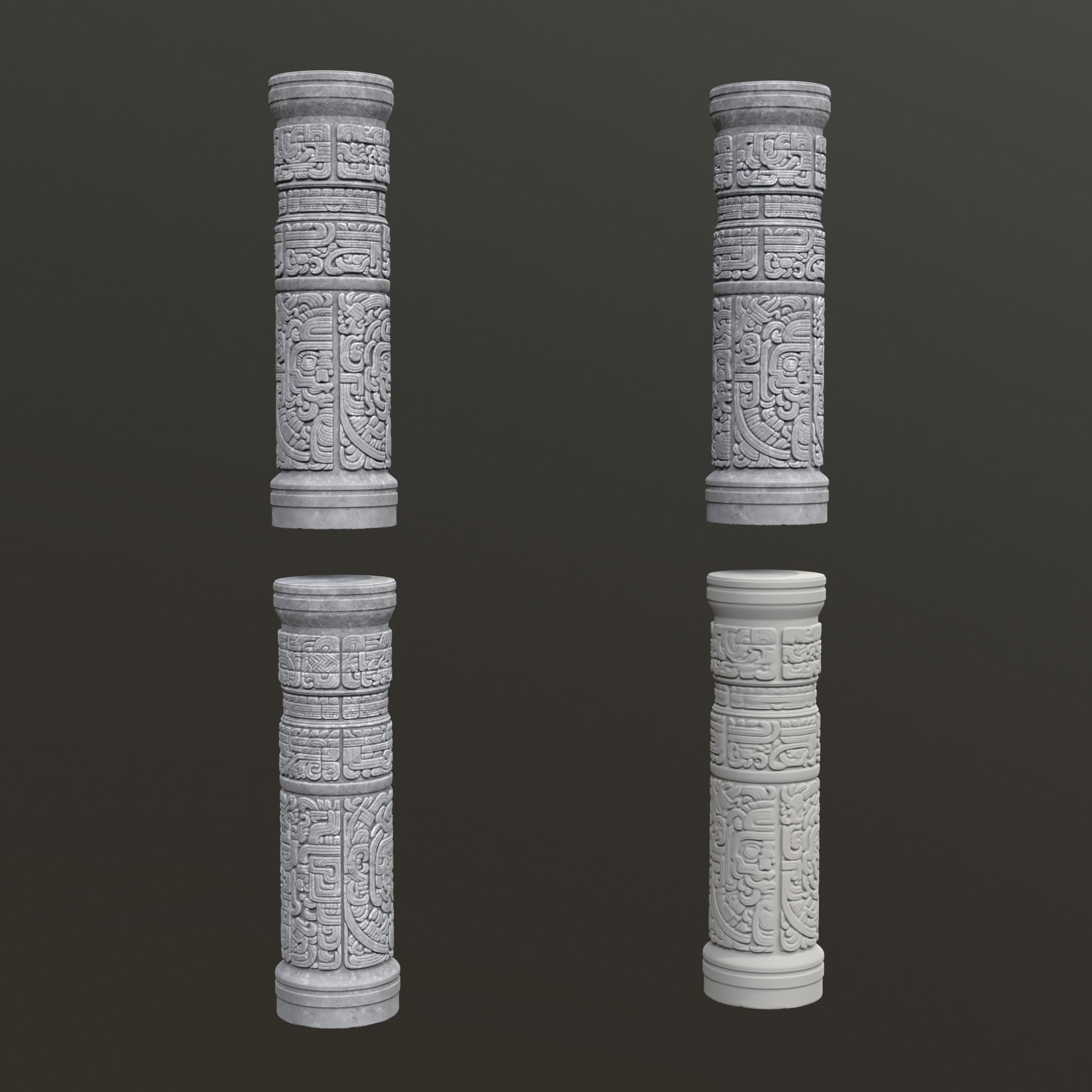 High poly Gray Mayan Temple Pillar 230812 3D model_12