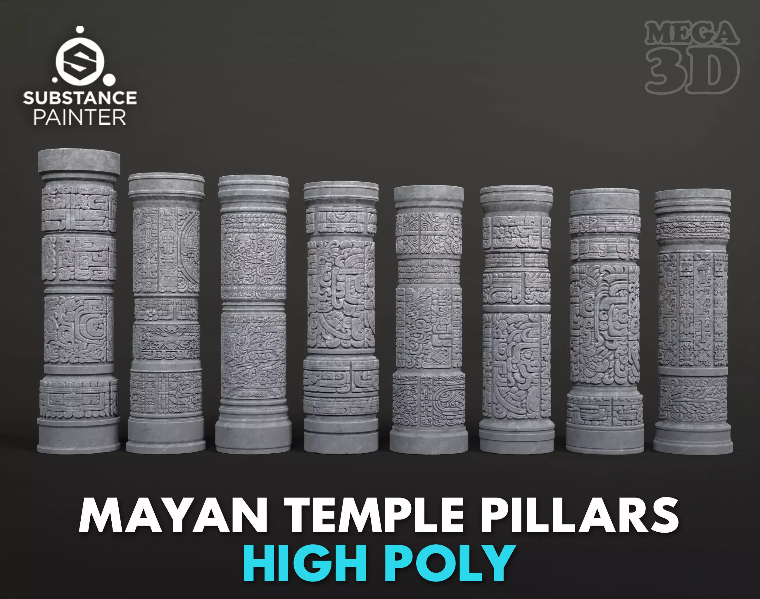 High poly Gray Mayan Temple Pillar 230812 3D model_0