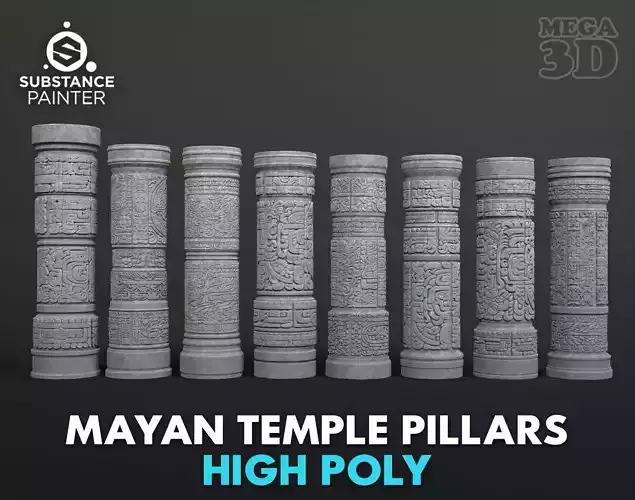 High poly Gray Mayan Temple Pillar 230812 3D model