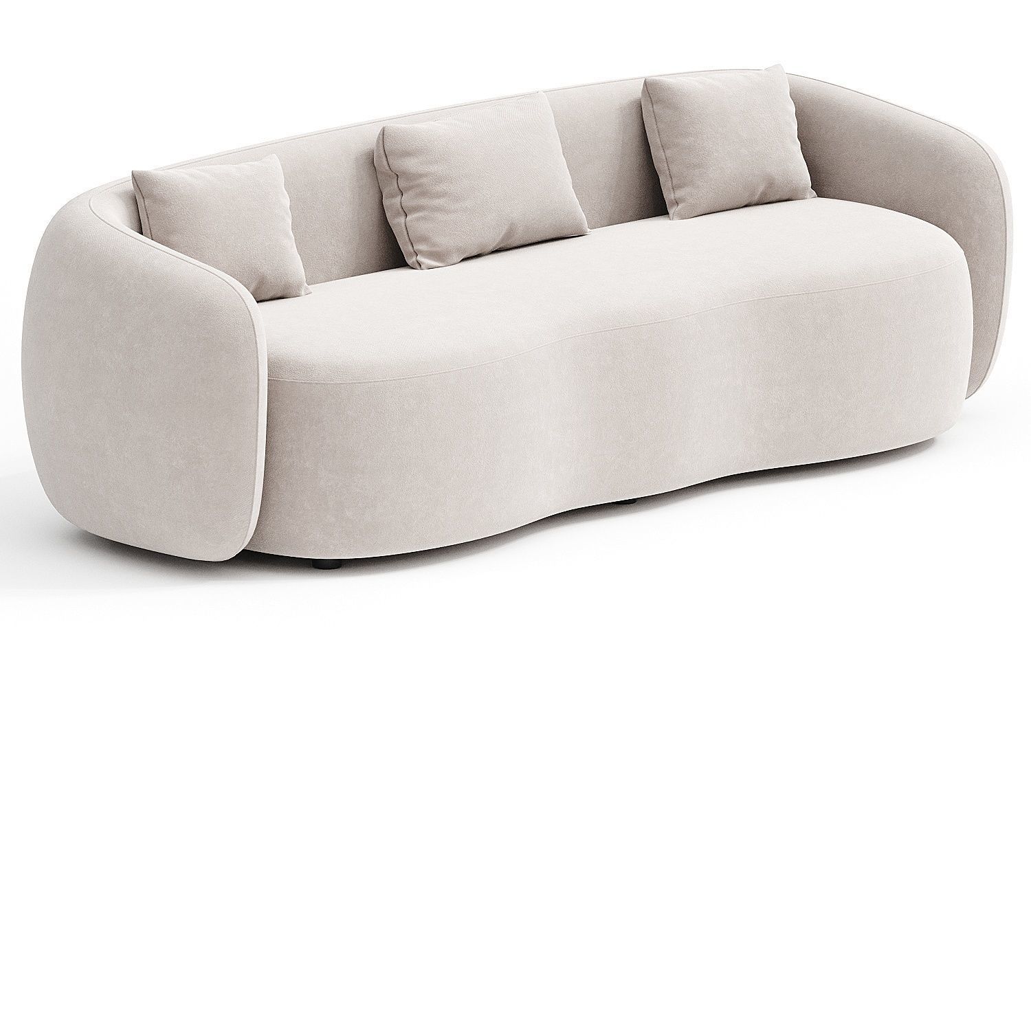 Boucle Upholstered Curved 3 seater Sofa 3D model_3