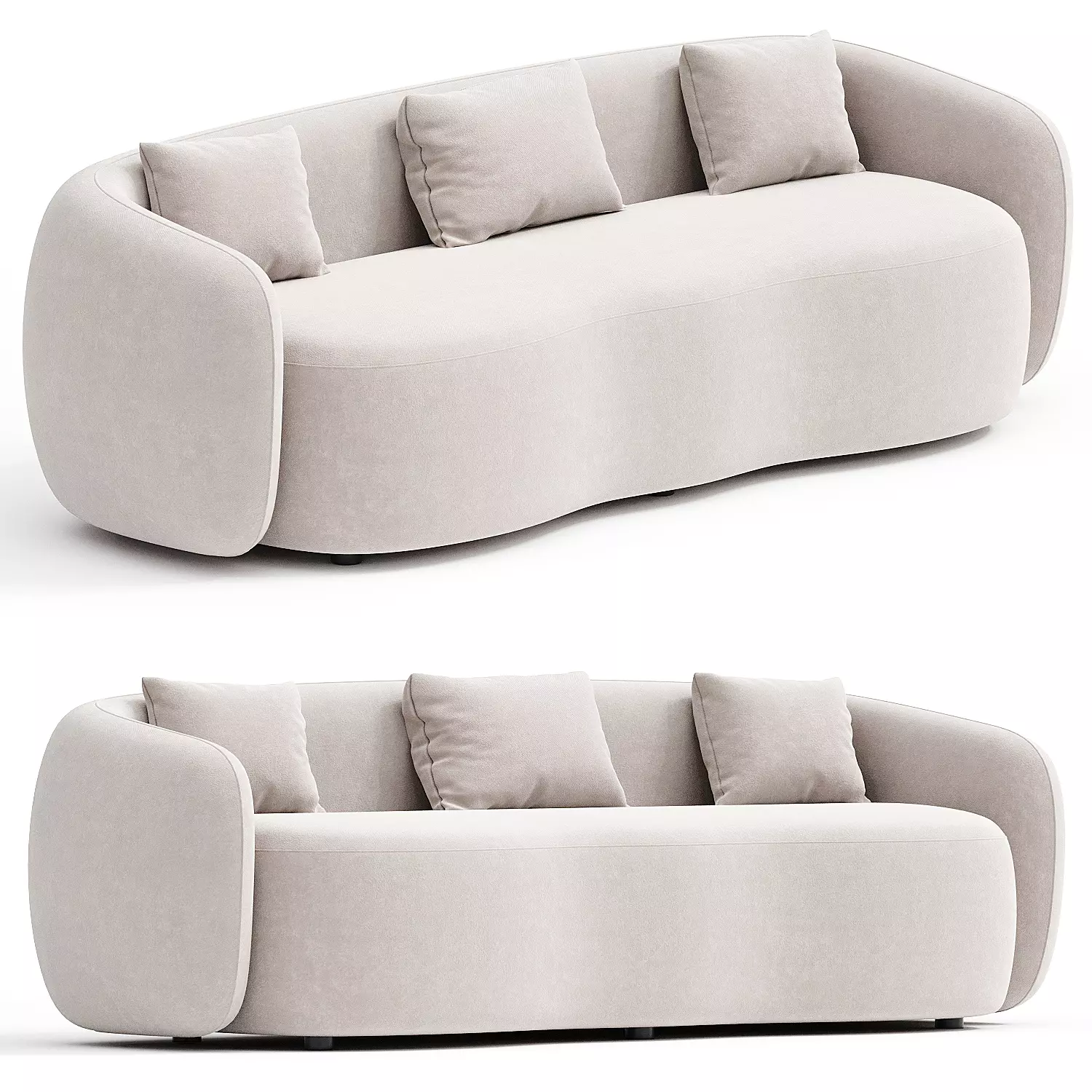 Boucle Upholstered Curved 3 seater Sofa 3D model_0