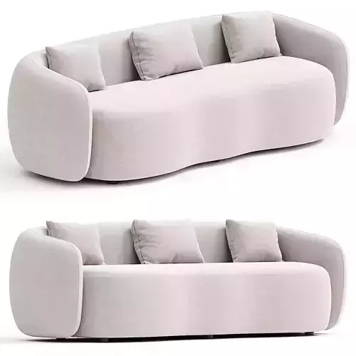 Boucle Upholstered Curved 3 seater Sofa 3D model