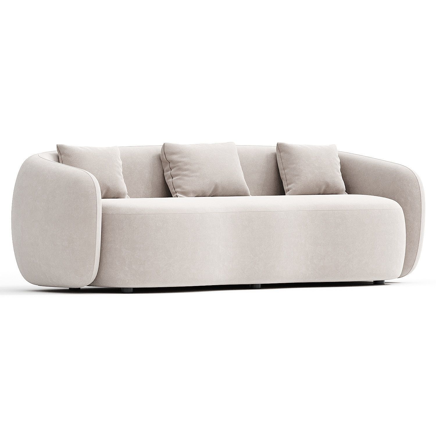 Boucle Upholstered Curved 3 seater Sofa 3D model_2