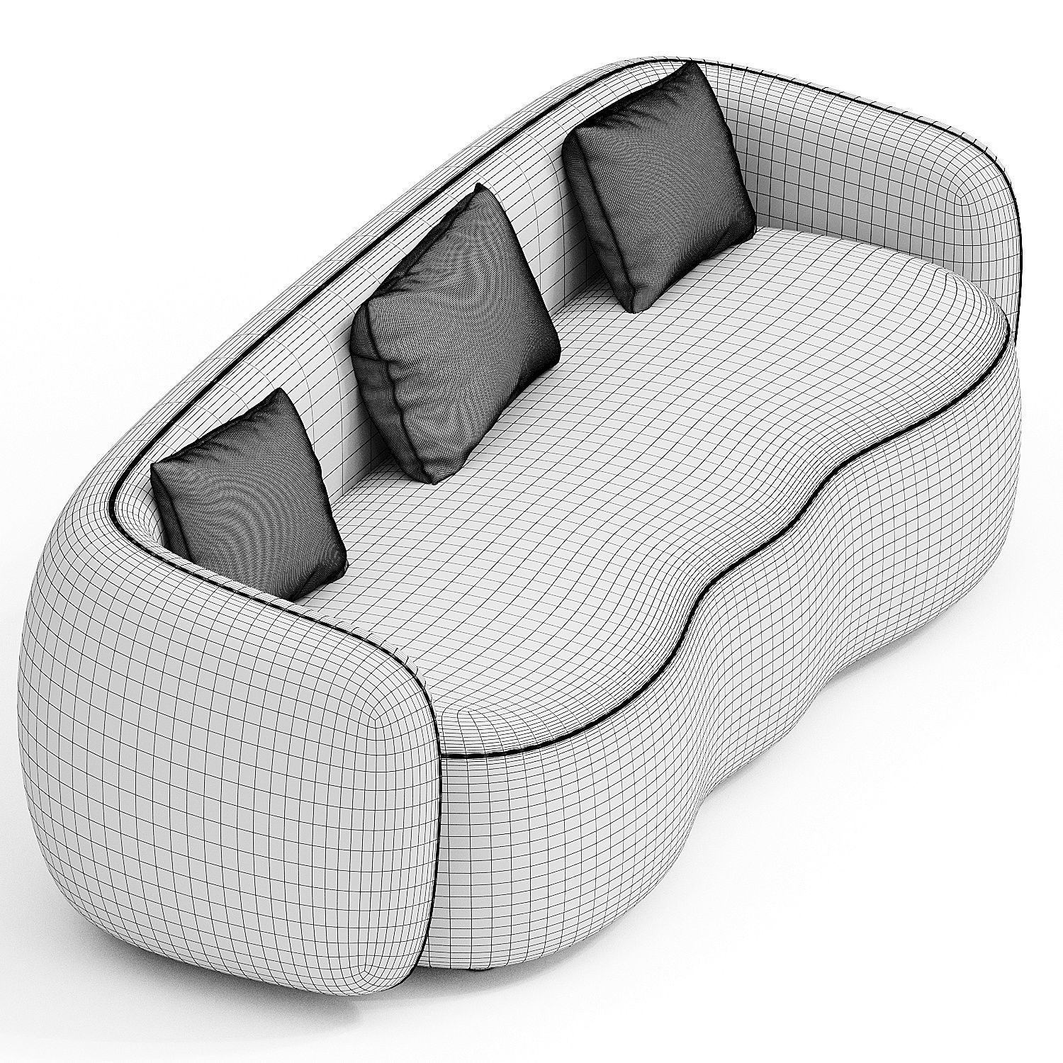 Boucle Upholstered Curved 3 seater Sofa 3D model_4