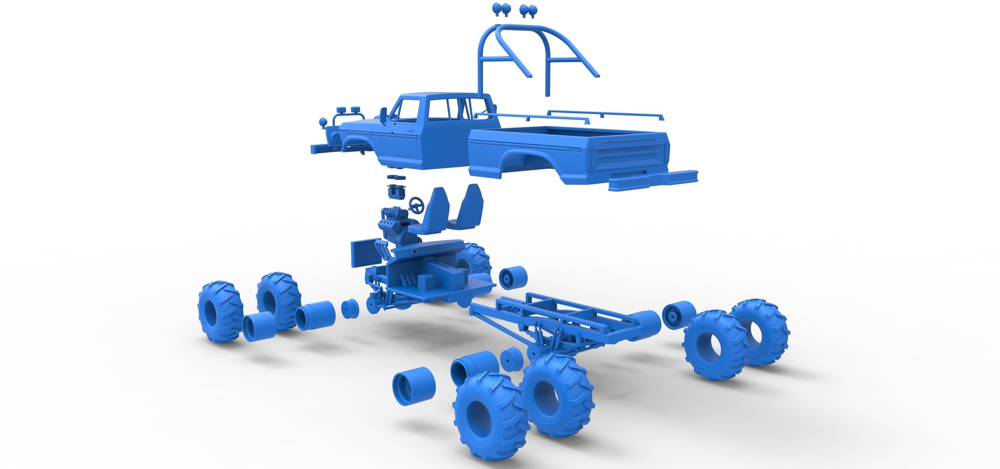 Vintage Monster Truck with double wheels Scale 1 to 25 3D print model_41