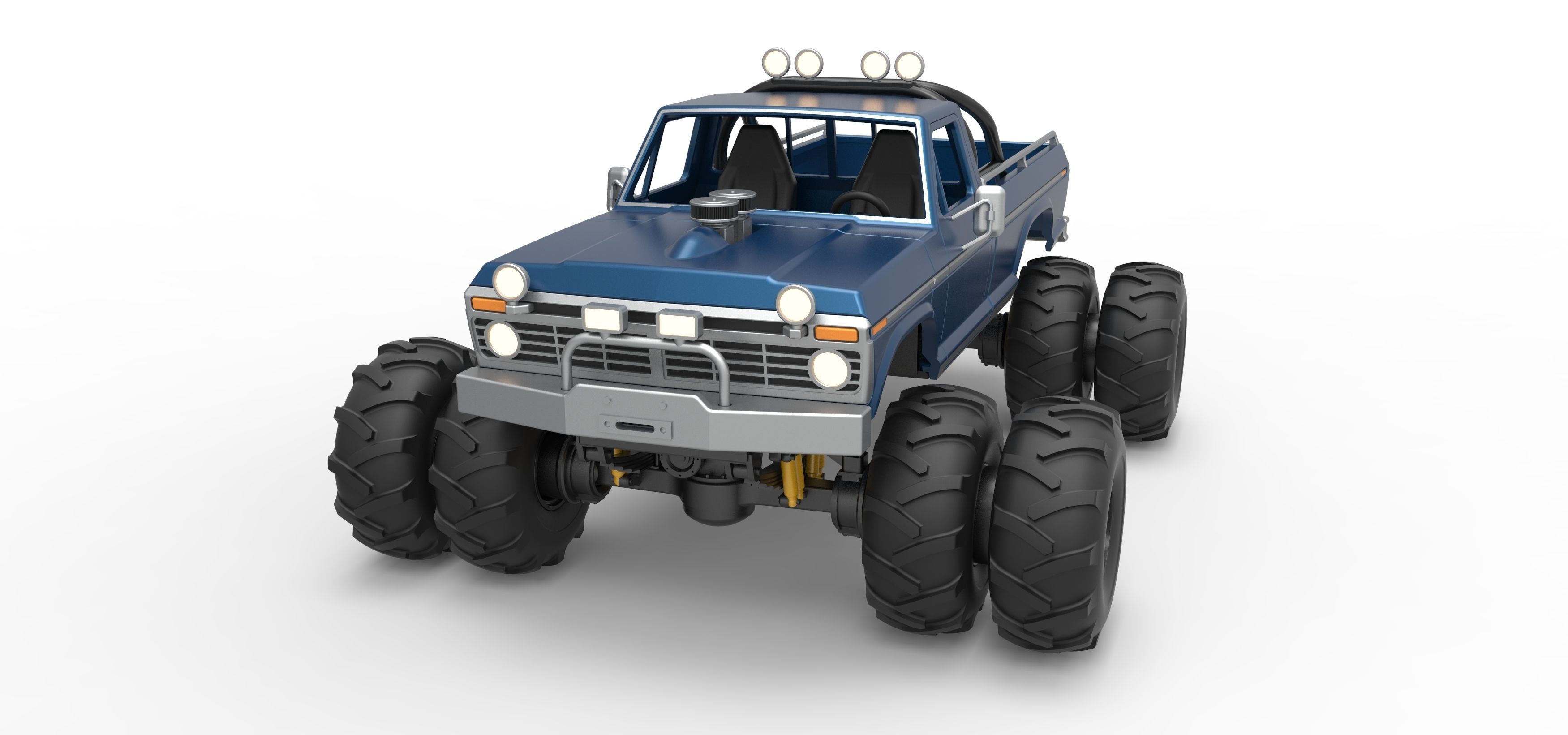 Vintage Monster Truck with double wheels Scale 1 to 25 3D print model_5