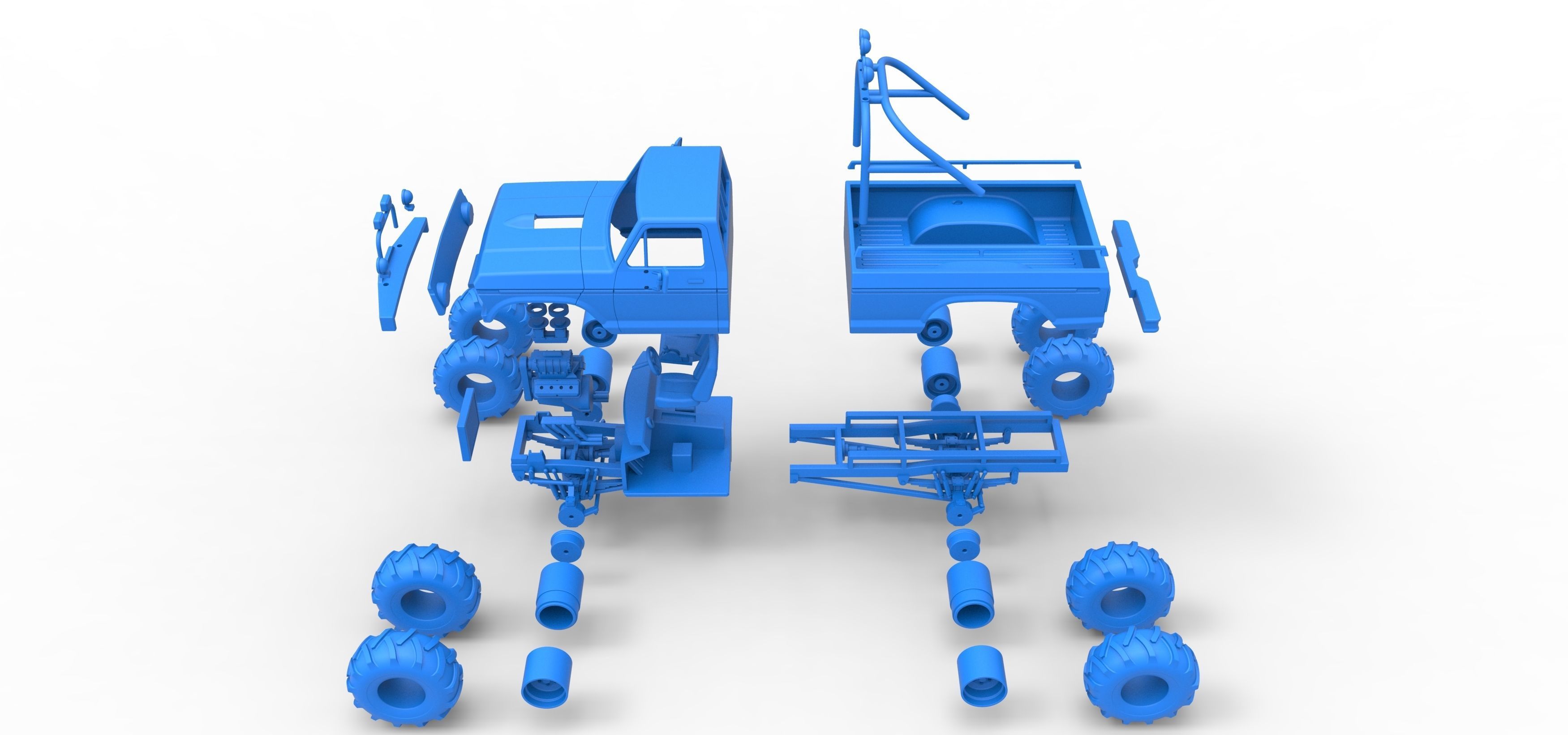 Vintage Monster Truck with double wheels Scale 1 to 25 3D print model_40