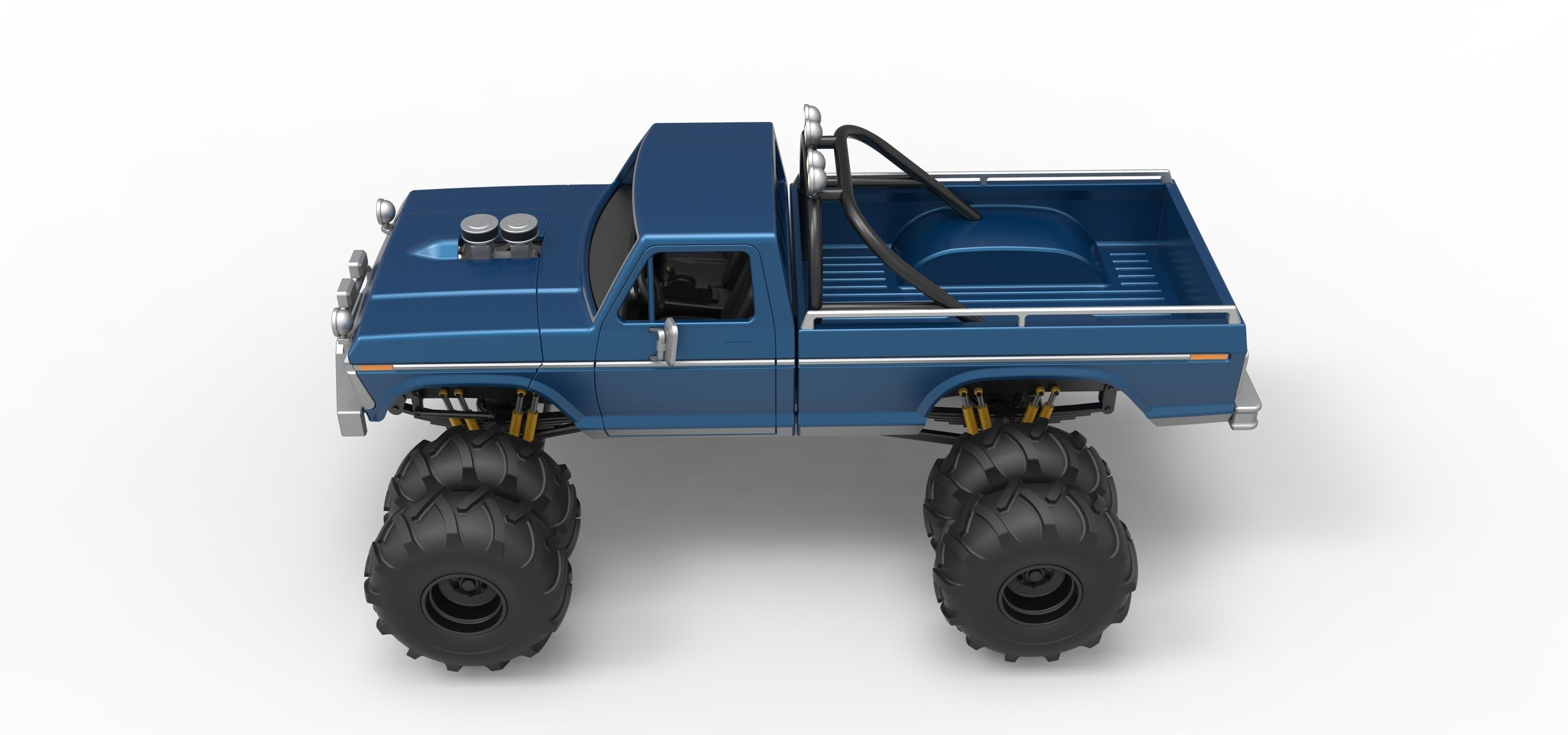 Vintage Monster Truck with double wheels Scale 1 to 25 3D print model_10