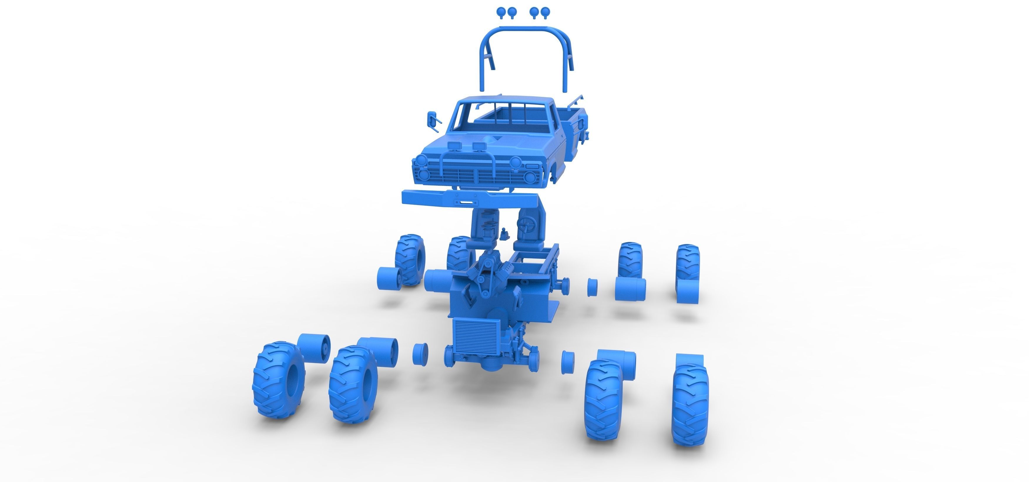 Vintage Monster Truck with double wheels Scale 1 to 25 3D print model_38