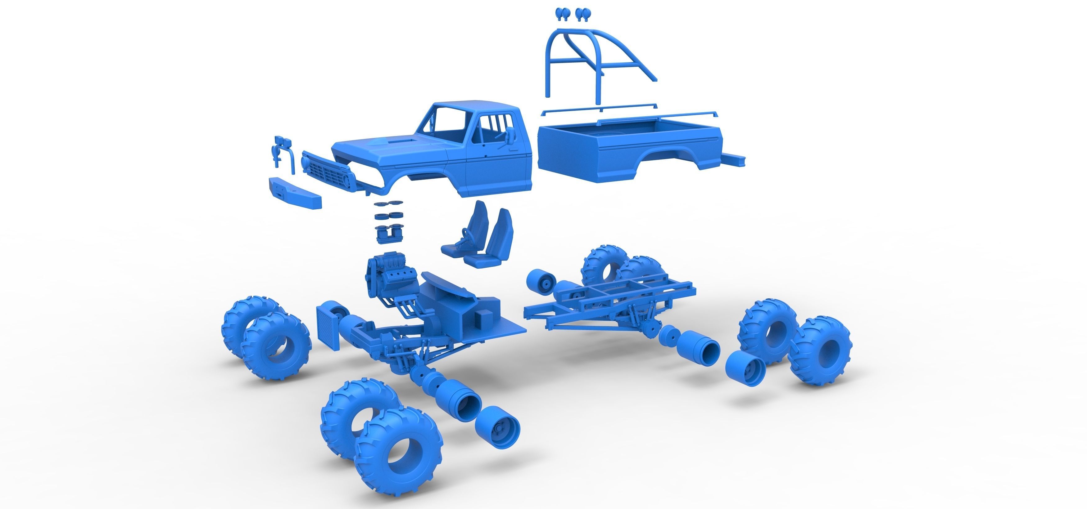 Vintage Monster Truck with double wheels Scale 1 to 25 3D print model_35