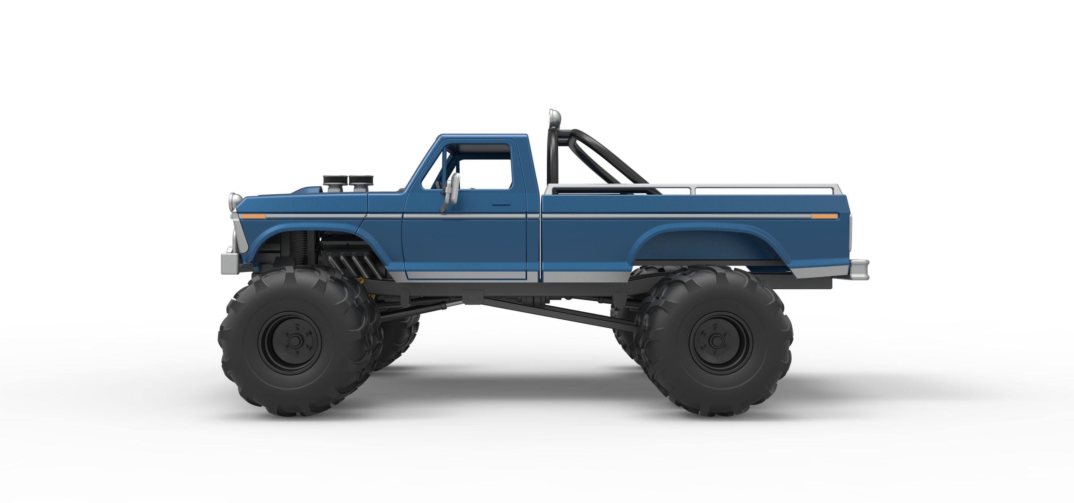 Vintage Monster Truck with double wheels Scale 1 to 25 3D print model_9