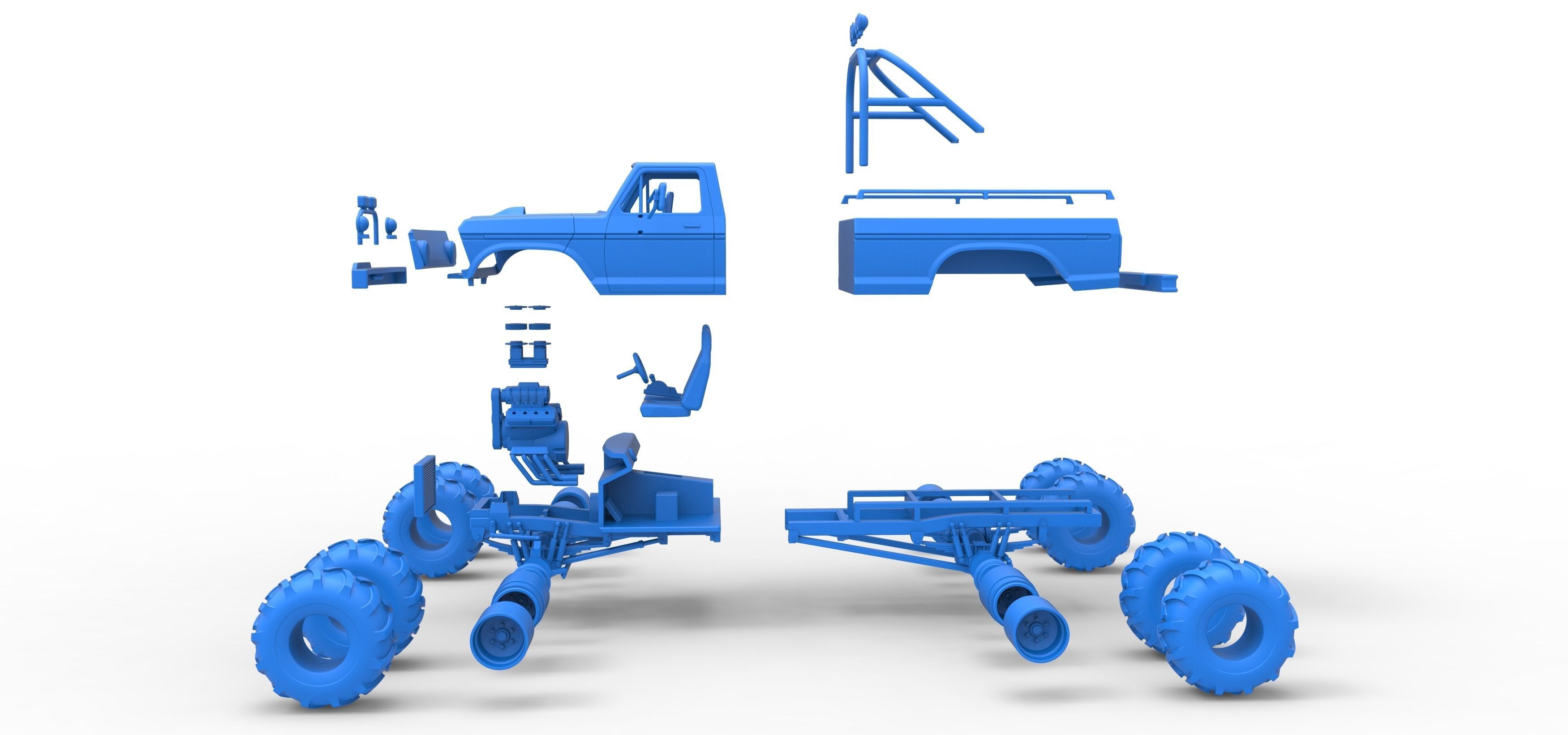 Vintage Monster Truck with double wheels Scale 1 to 25 3D print model_39