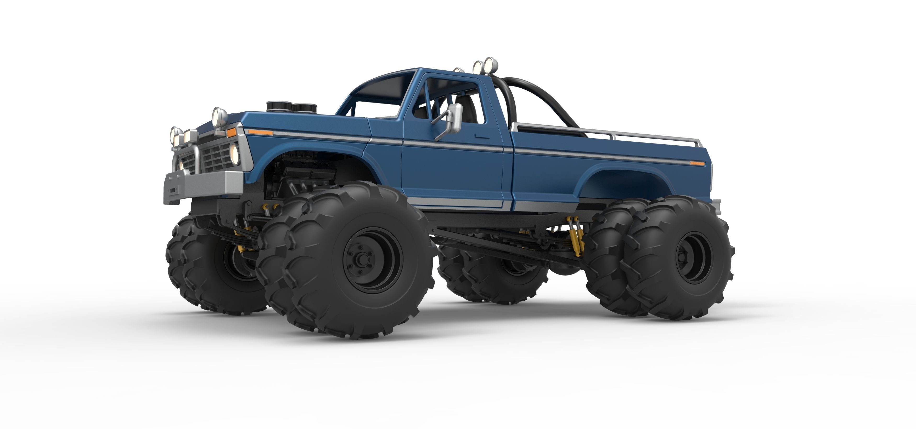 Vintage Monster Truck with double wheels Scale 1 to 25 3D print model_2