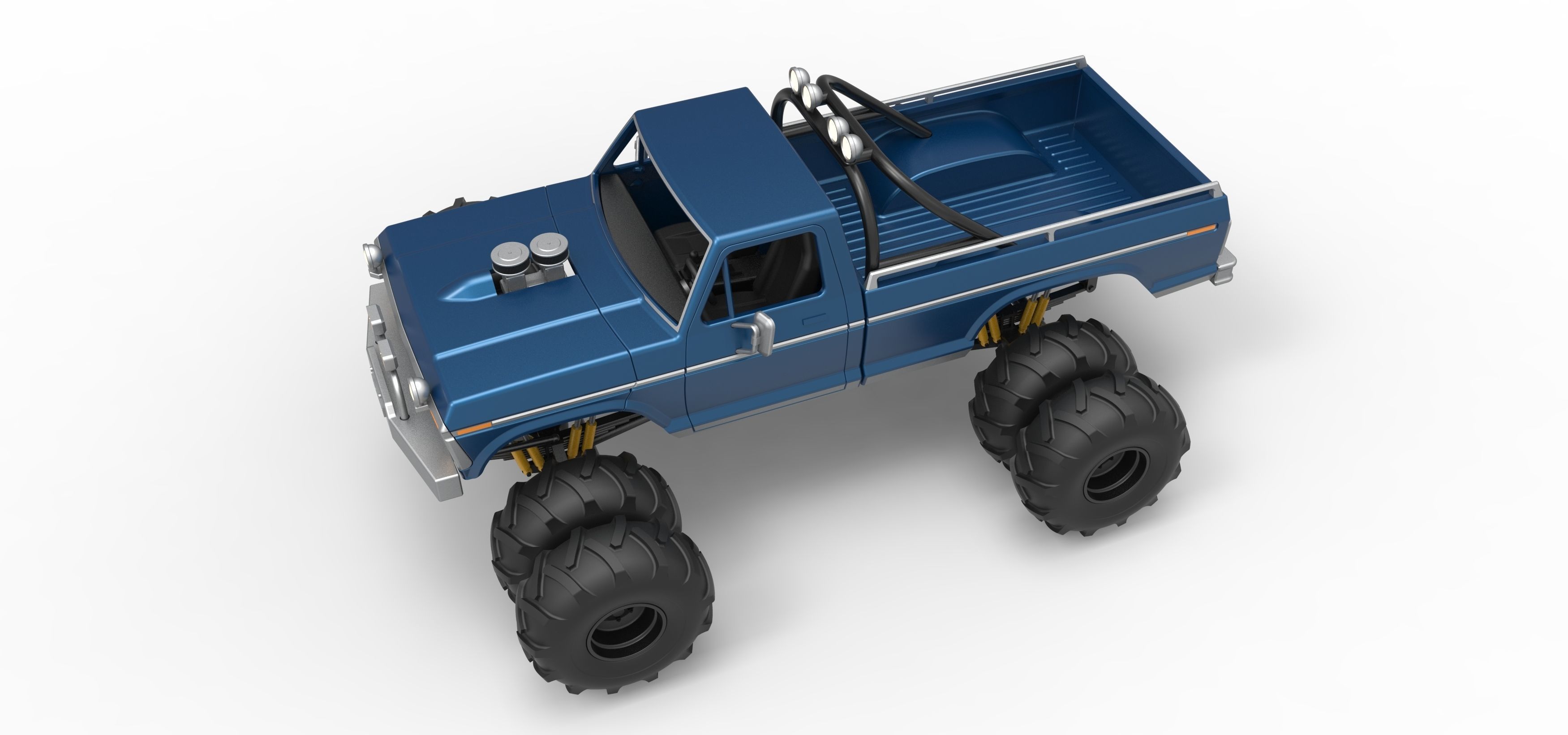 Vintage Monster Truck with double wheels Scale 1 to 25 3D print model_4