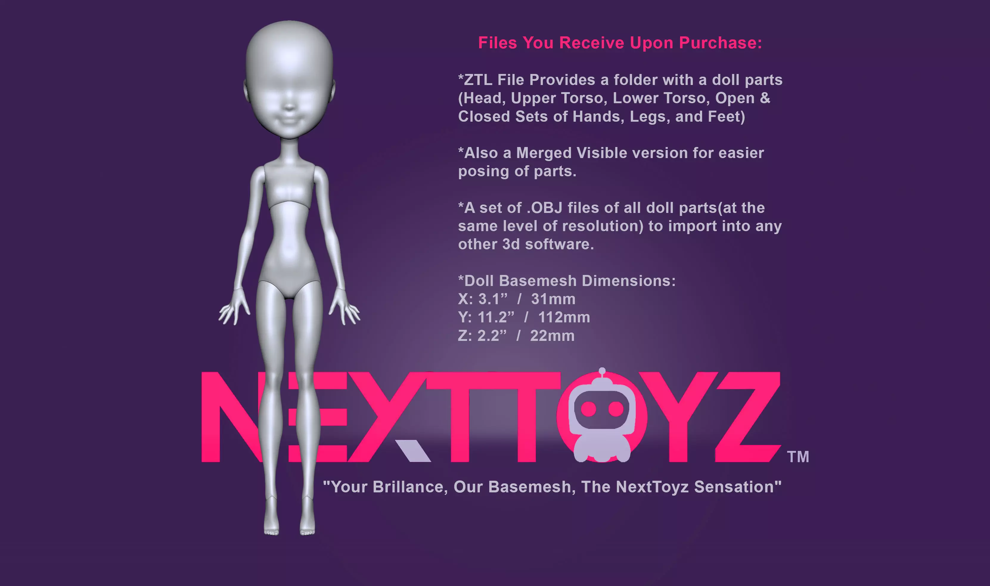 Stylized Fashion Doll Base Mesh 3D model