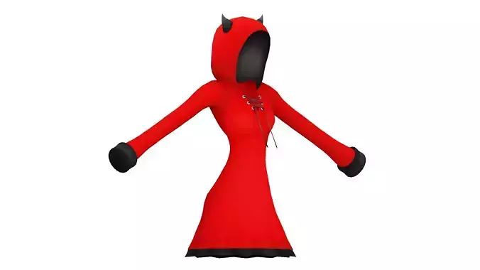 Demon Hoodie Dress for female character 3D model