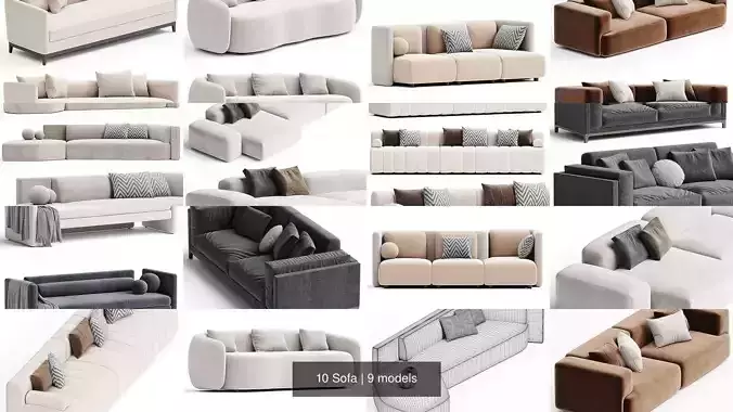 10 Sofa 3D Model Collection