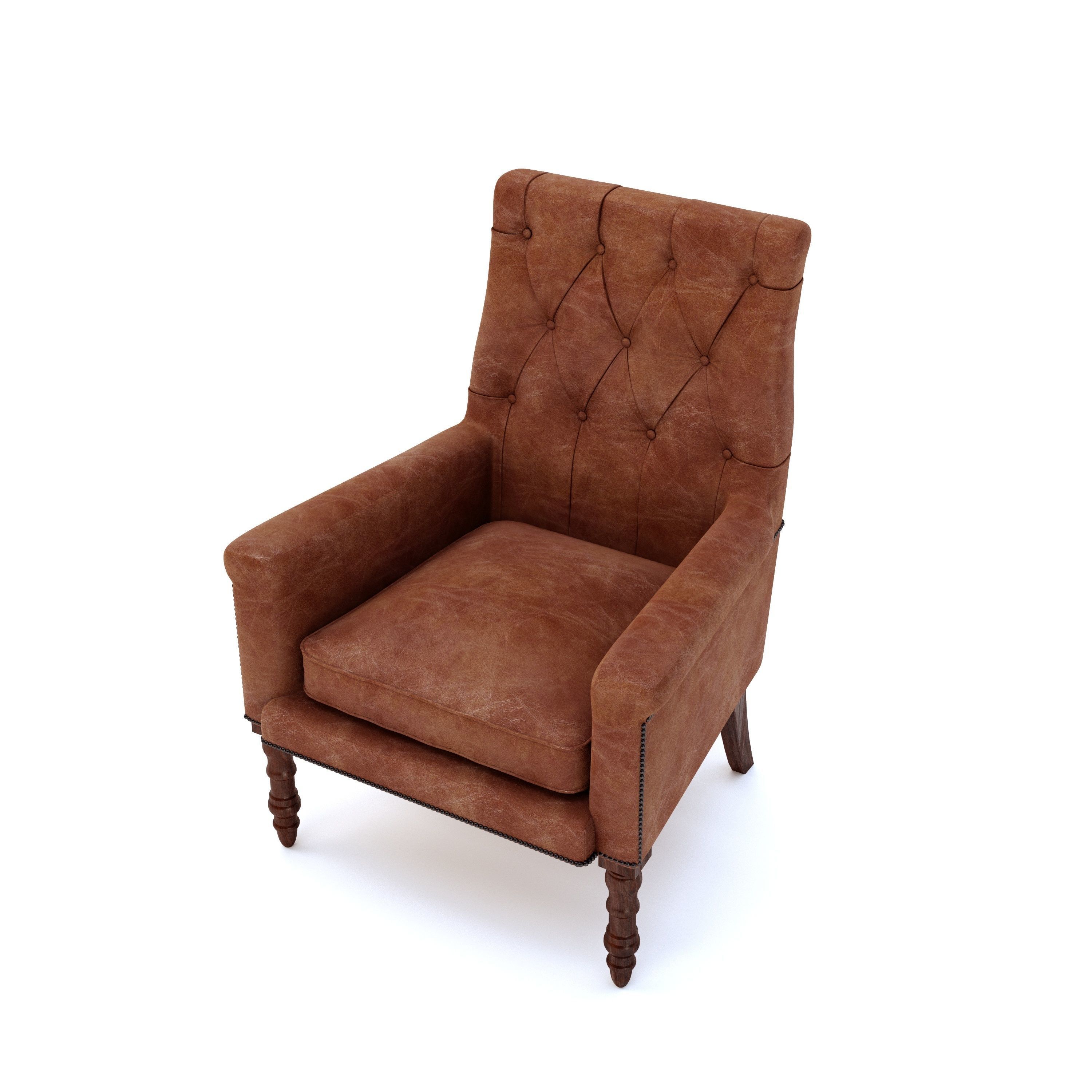 Leather Wing Chair 3D model_3
