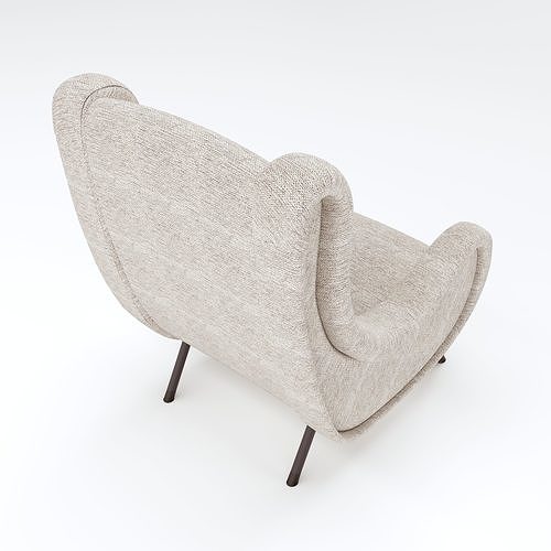 Winged Lounge Chair with Fabric and Metal Finish 3D model 2